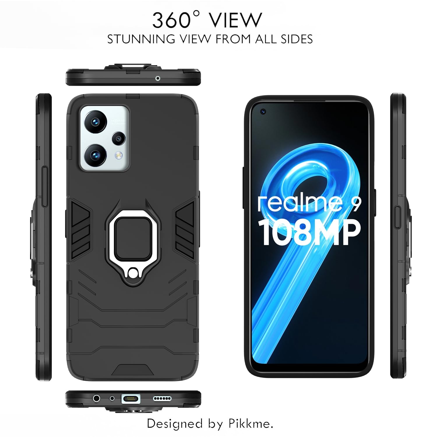 Pikkme Realme 9 4G / Realme 9 Pro Plus 5G D5 Tough Armor Back Cover | Black