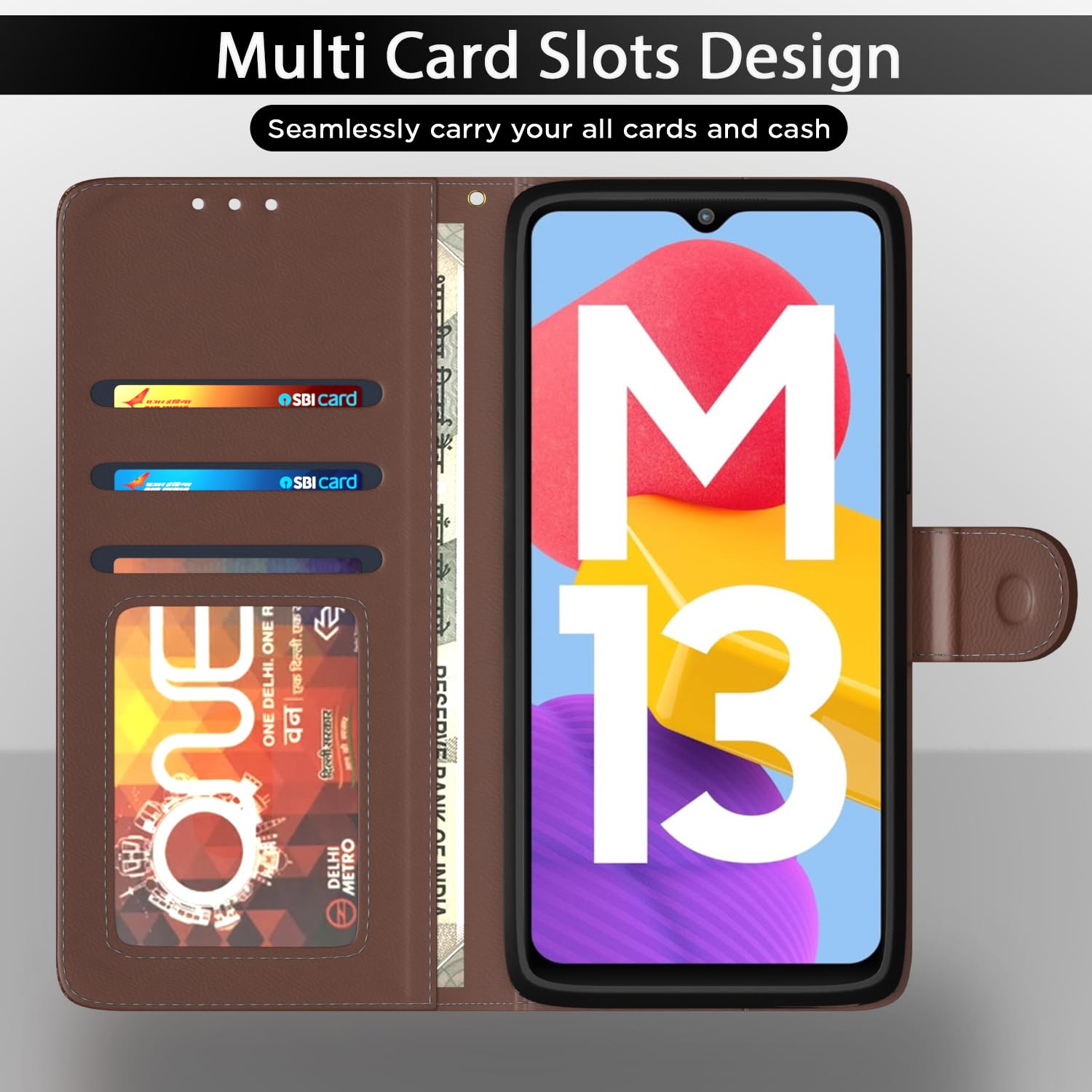 Tan Wallet flip case for Samsung M13 4G – Pikkme – photo 5