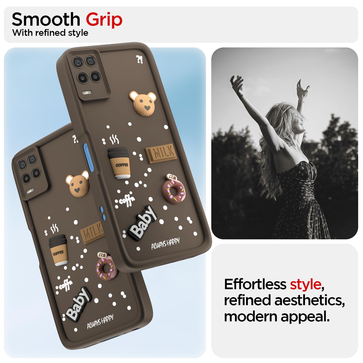 Pikkme Realme 8 4G / 8 Pro Cute Fun Cartoon 3D Bear Coffee Back Cover (Brown)