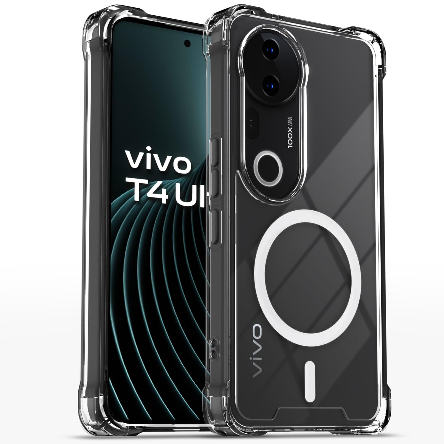 Pikkme Vivo T4 Ultra 5G Mag-Safe Shockproof PC + TPU Back Cover (Transparent)