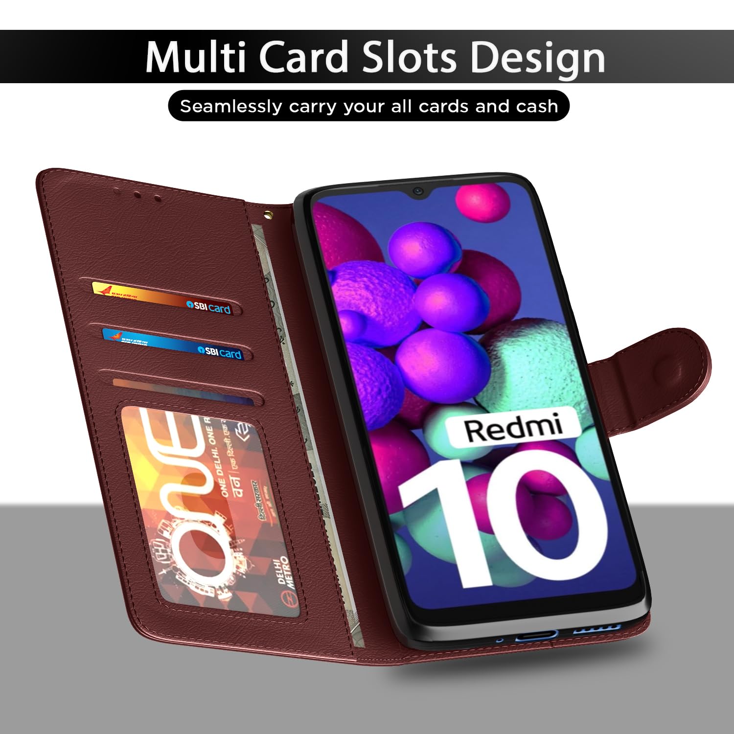 Pikkme brown wallet flip cover for Redmi 10/10 Power – photo 5