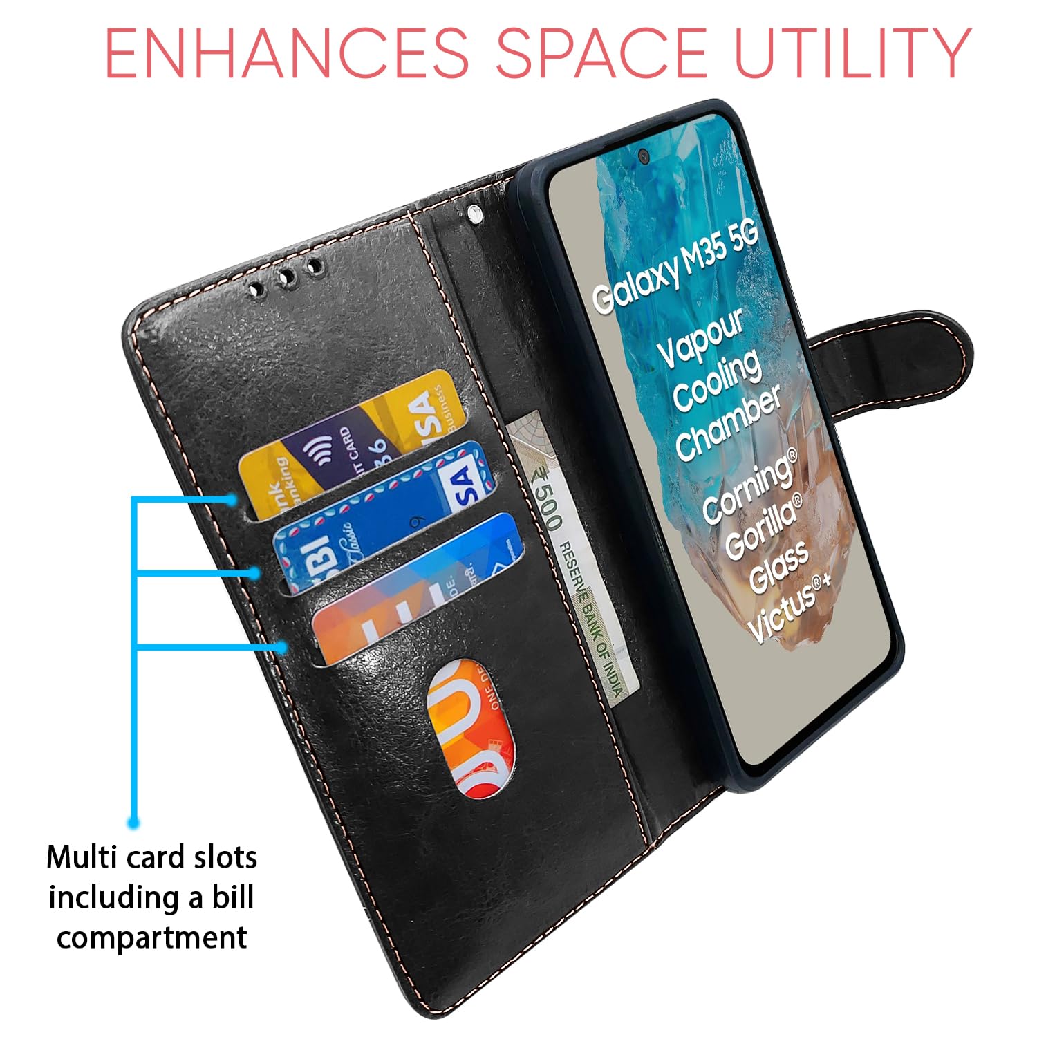 Pikkme black & brown mobile flip cover for Samsung M35 5G – photo 4