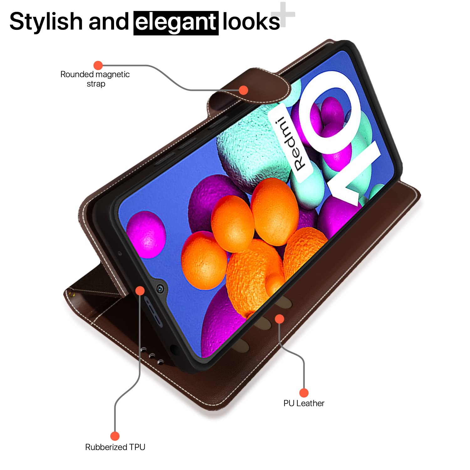 Redmi 10/10 Power Magnetic flip cover in brown & coffee by Pikkme – photo 3