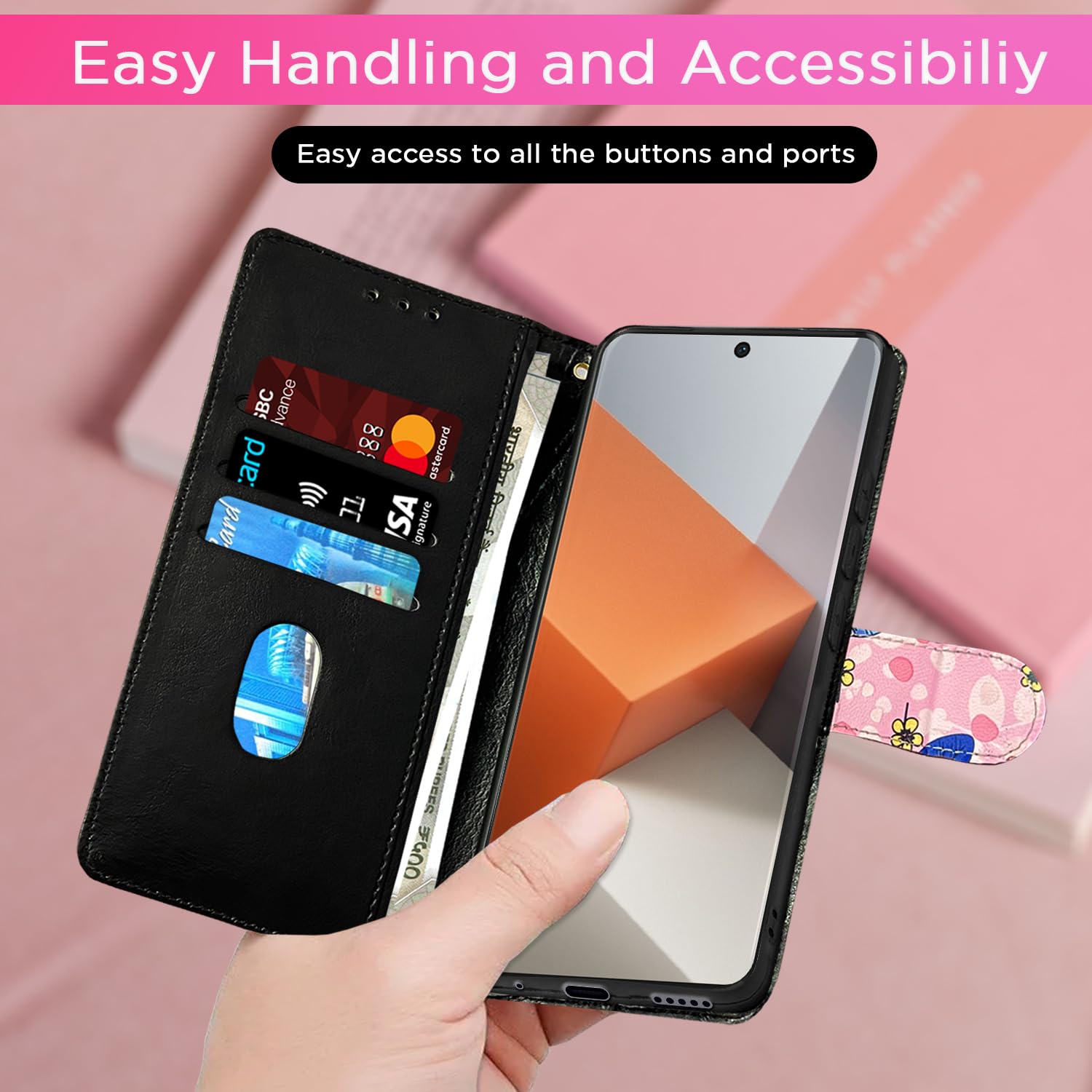 Redmi Note 13 Pro Plus 5G Wallet flip case in pink flower by Pikkme – photo 4