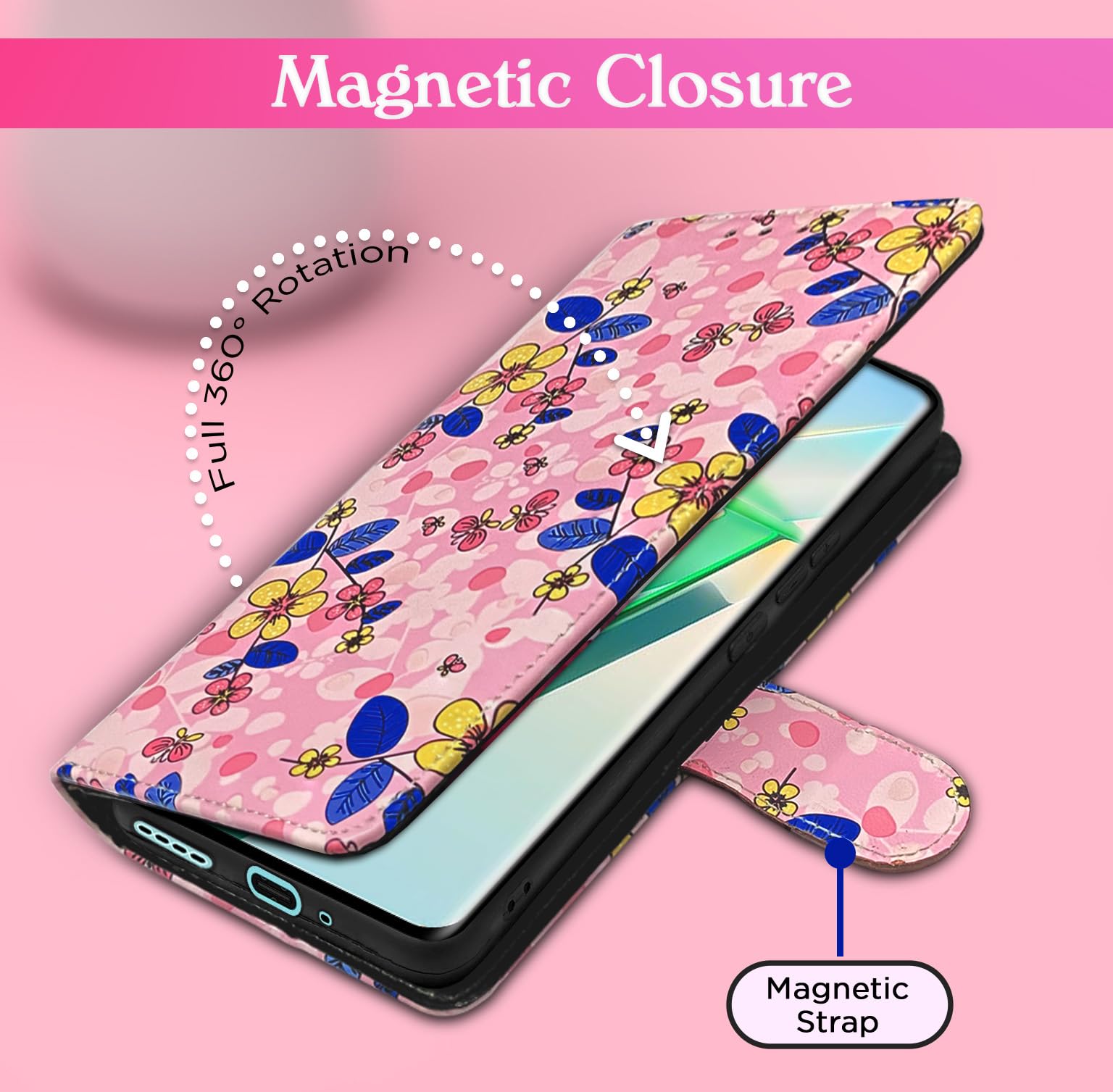 Pikkme Vivo T2 Pro 5G Wallet pink flower flip cover – photo 6