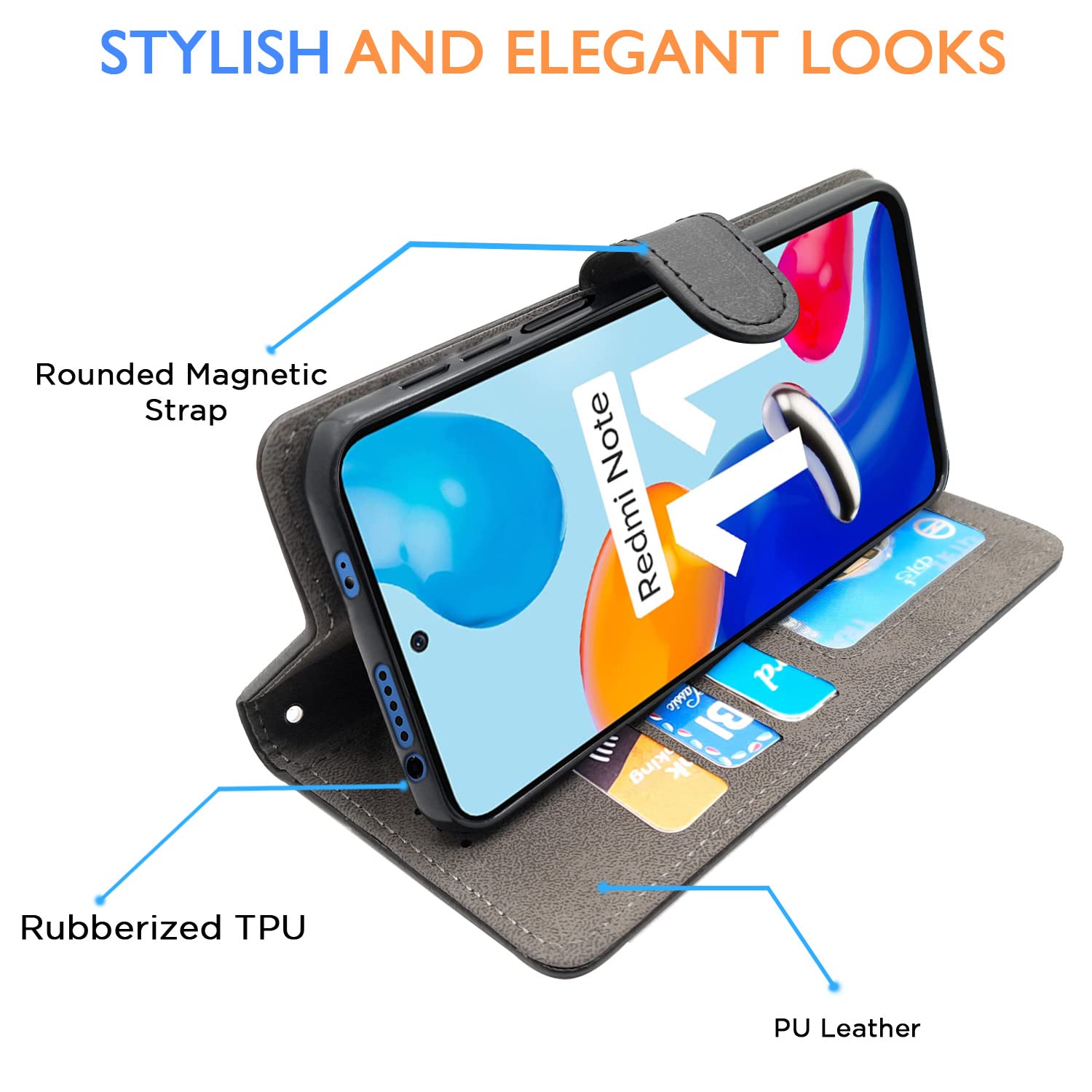 Redmi Note 11/Note 11s Wallet flip cover in black by Pikkme – photo 5