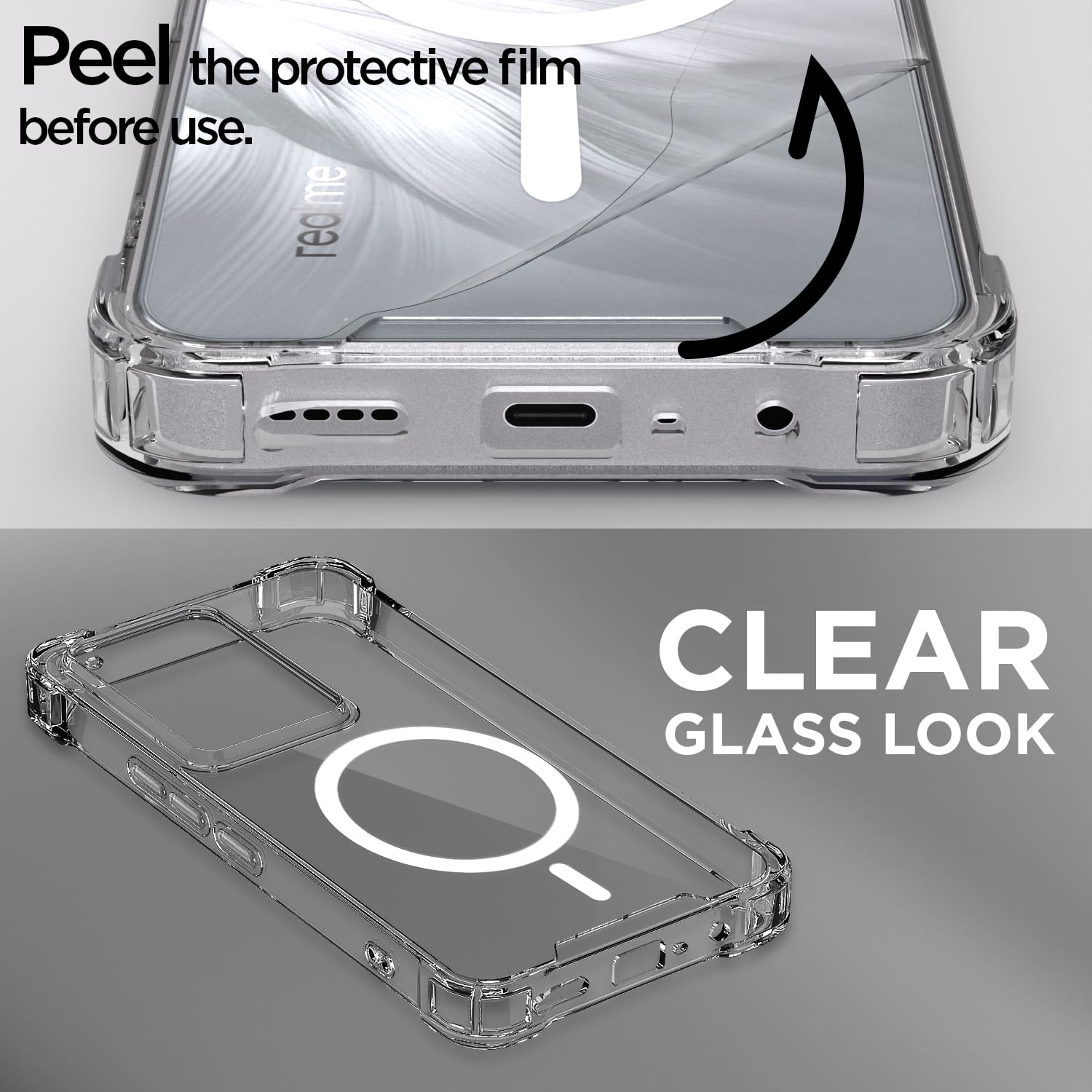 Pikkme Realme C71 Mag-Safe Shockproof PC + TPU Back Cover (Transparent)