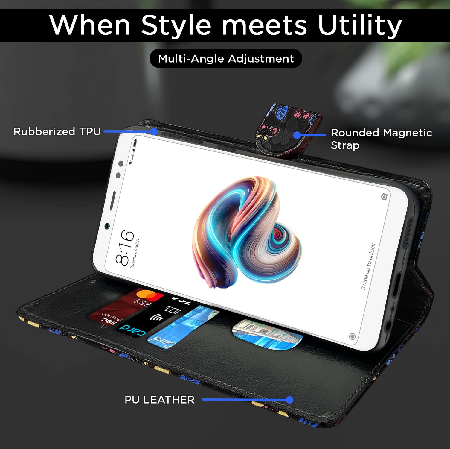 Black flower Wallet wallet flip cover for Redmi Note 5 Pro – Pikkme – photo 4