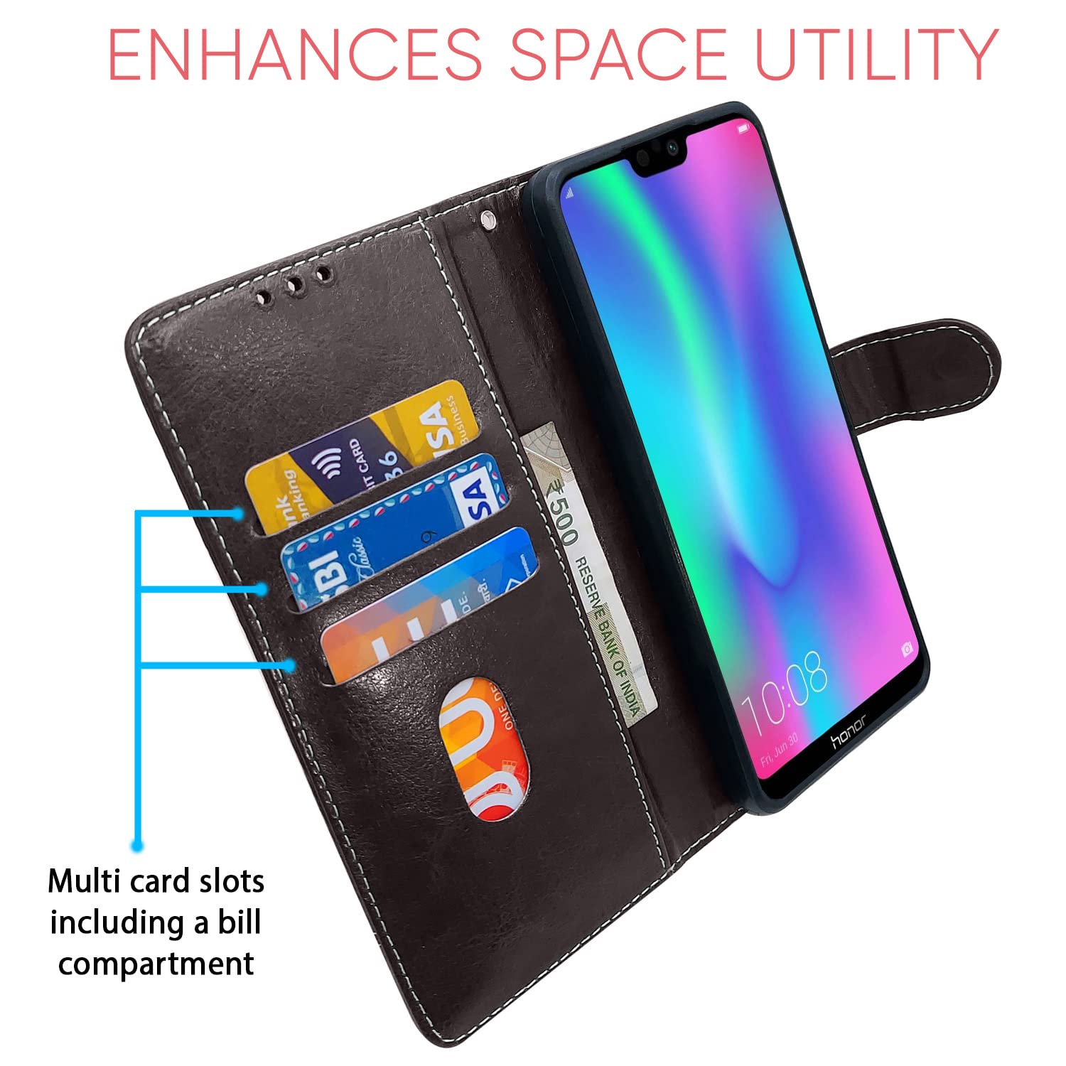 Coffee & brown Magnetic mobile flip cover for Honor 9n – Pikkme – photo 3
