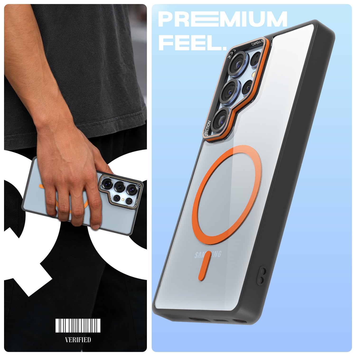 Pikkme black & orange mag-safe mobile cover for Samsung S25 Ultra 5G – photo 2