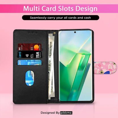 Pink flower Wallet flip cover for Vivo T2 Pro 5G – Pikkme – photo 2