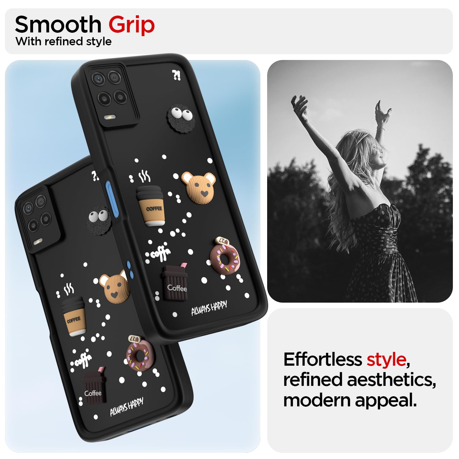 Pikkme Realme 8 4G / 8 Pro Cute Fun Cartoon 3D Bear Coffee Back Cover (Black)