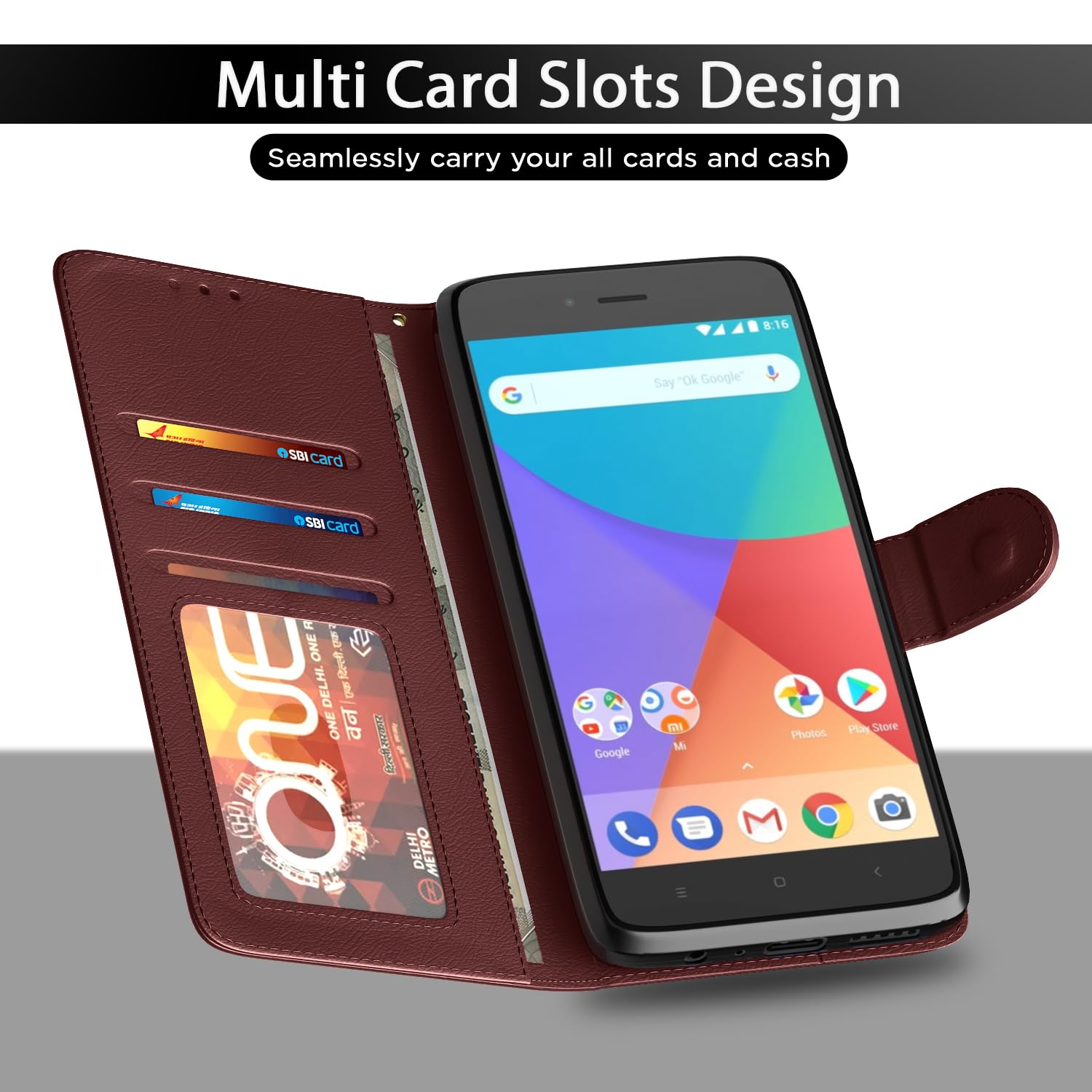 Pikkme brown Wallet mobile flip cover for Mi A1 – photo 5