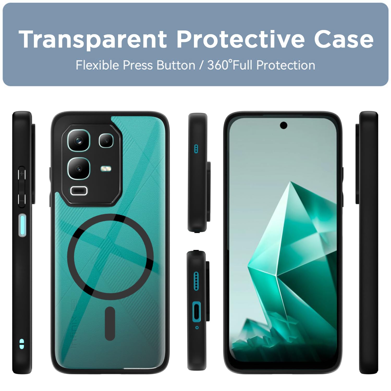 Pikkme Infinix Note 50x 5G Eagle 2 Mag-Safe Shockproof Hard Transparent Back Cover (Black)