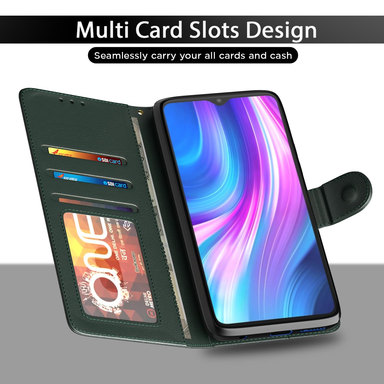 Redmi Note 8 Pro Wallet flip cover in green by Pikkme – photo 5