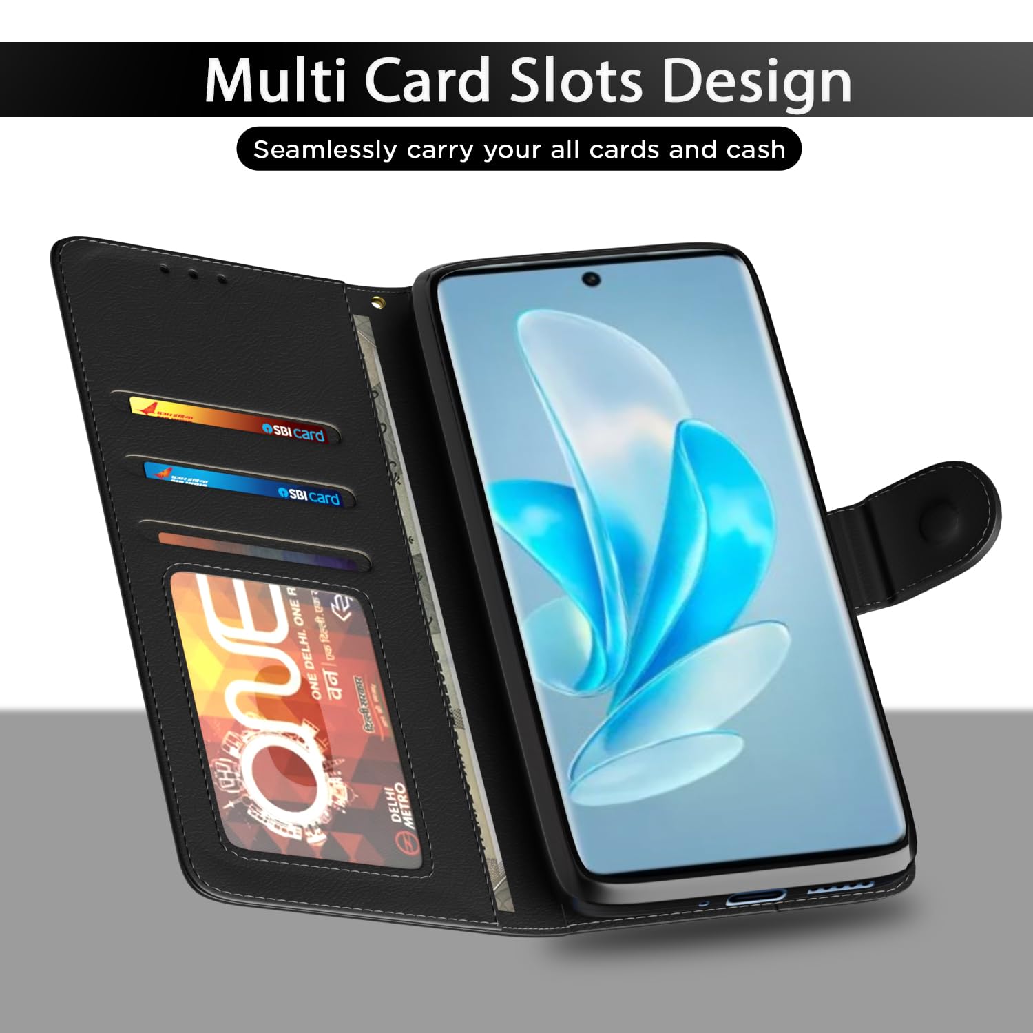 Pikkme black Wallet wallet flip cover for Vivo V29/V29 Pro 5G – photo 5