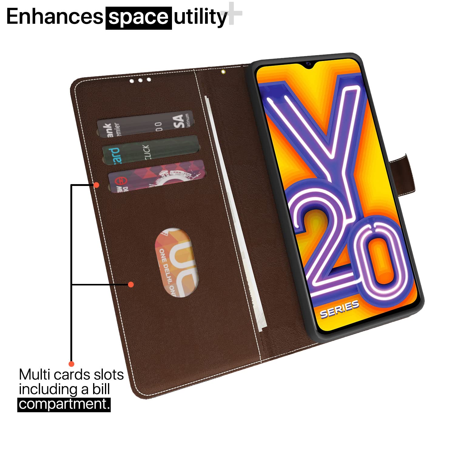 Vivo Y12s/Y20/Y20i/Y20G mobile flip cover in brown & coffee by Pikkme – photo 2