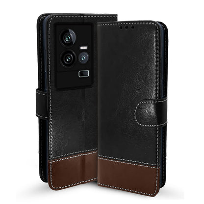 iQOO 11 5G mobile flip cover in black & brown by Pikkme