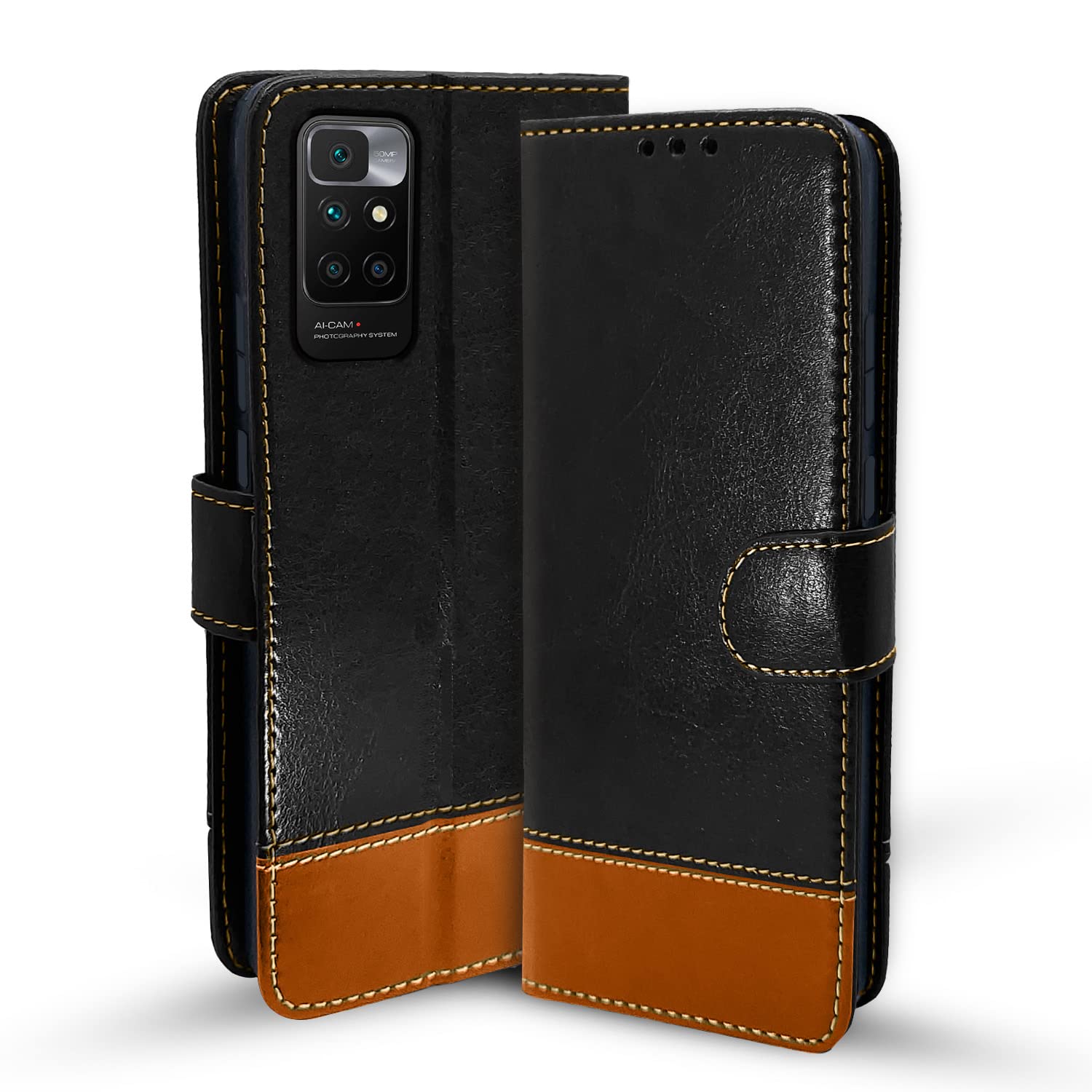 Pikkme Redmi 10 Prime Magnetic black & brown flip case