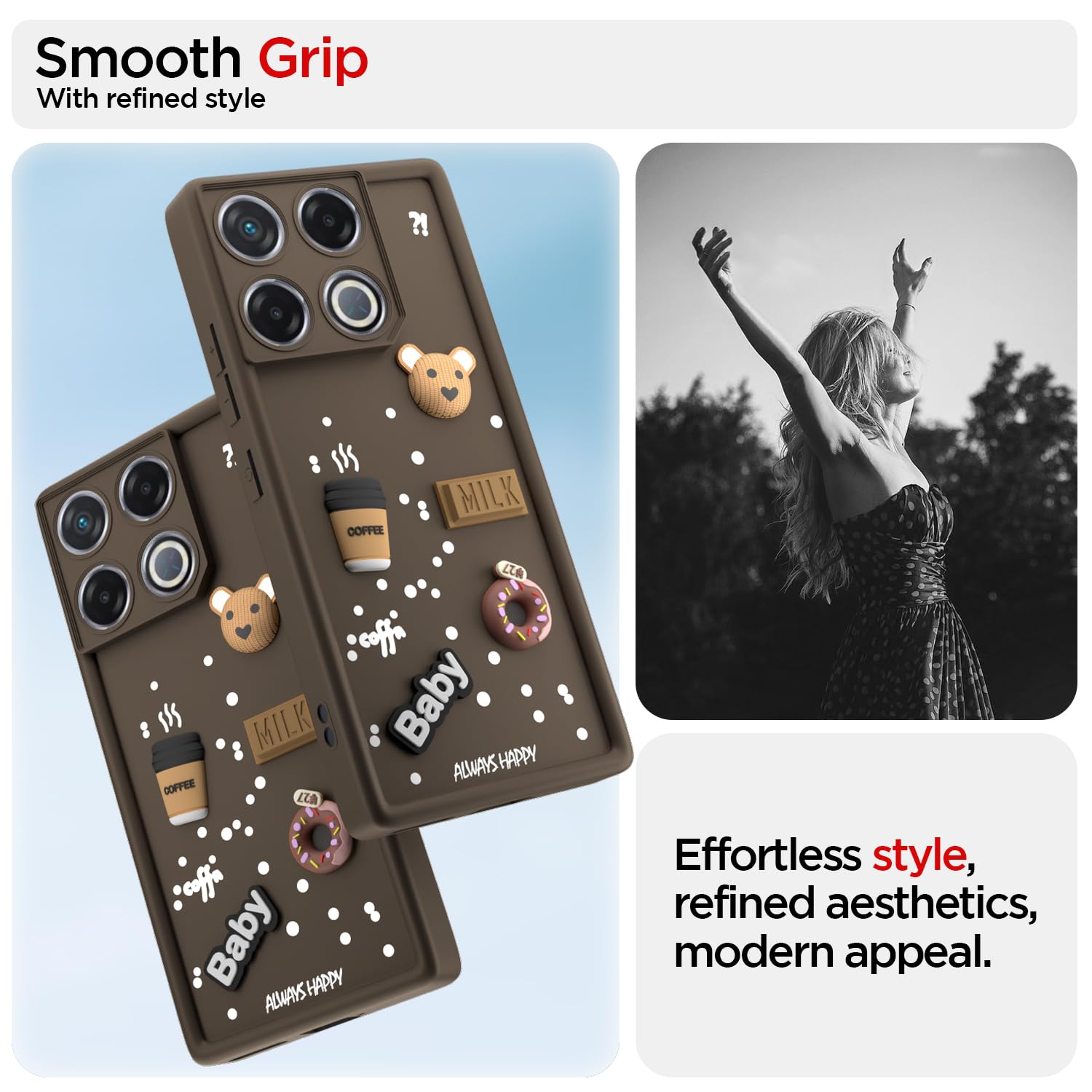 Pikkme Infinix GT 20 Pro 5G Cute Fun Cartoon 3D Bear Coffee Back Cover (Brown)