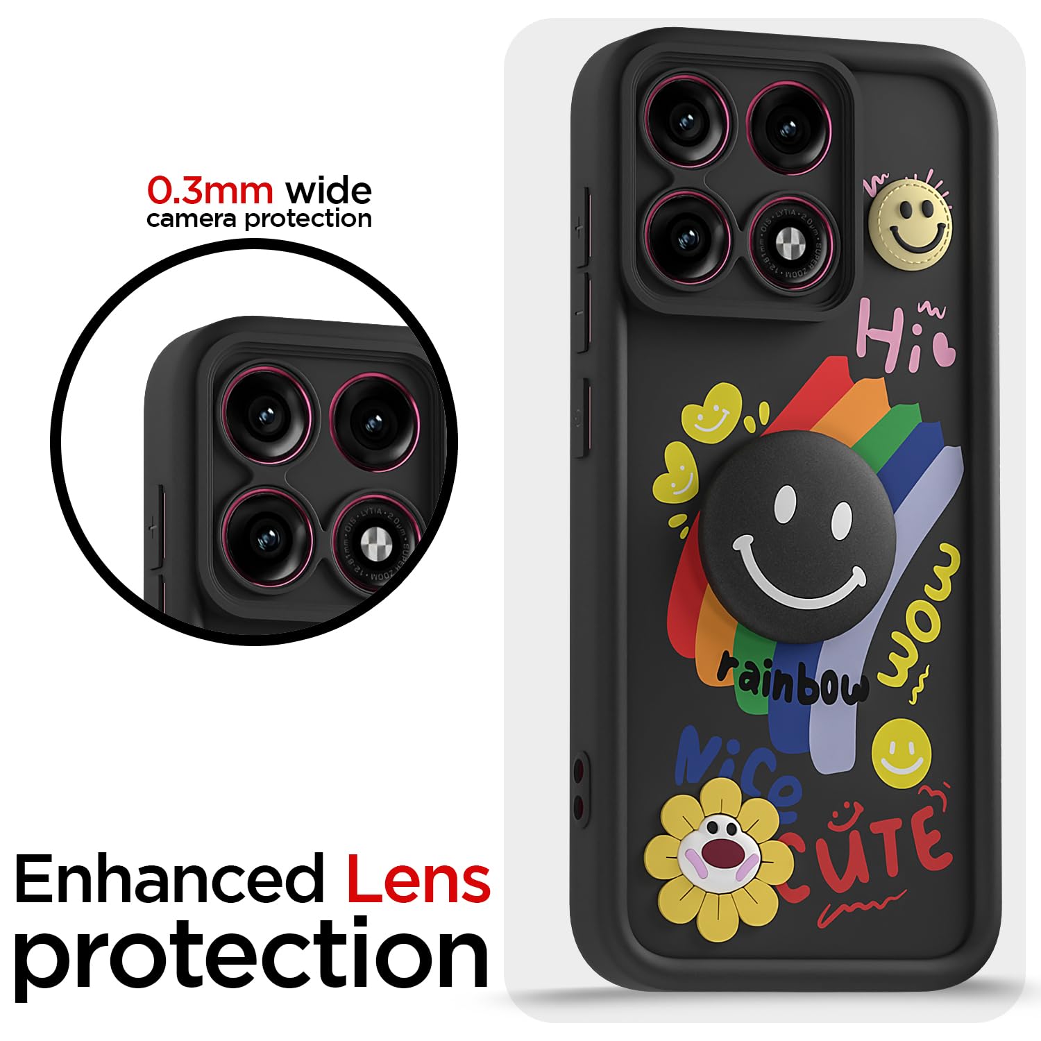 Moto Edge 70 Pro 5G Smile Rainbow back cover in black by Pikkme – photo 5