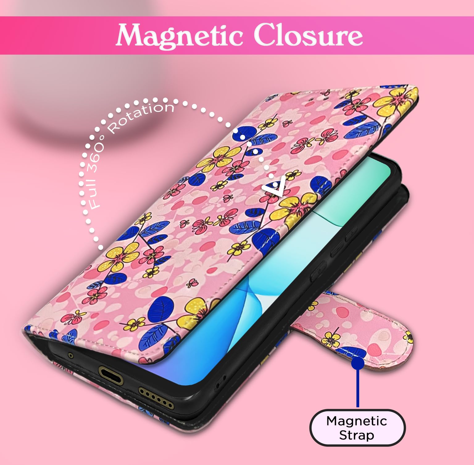 Pink flower Wallet flip cover for Redmi 13/Poco M6 Plus 5G – Pikkme – photo 6