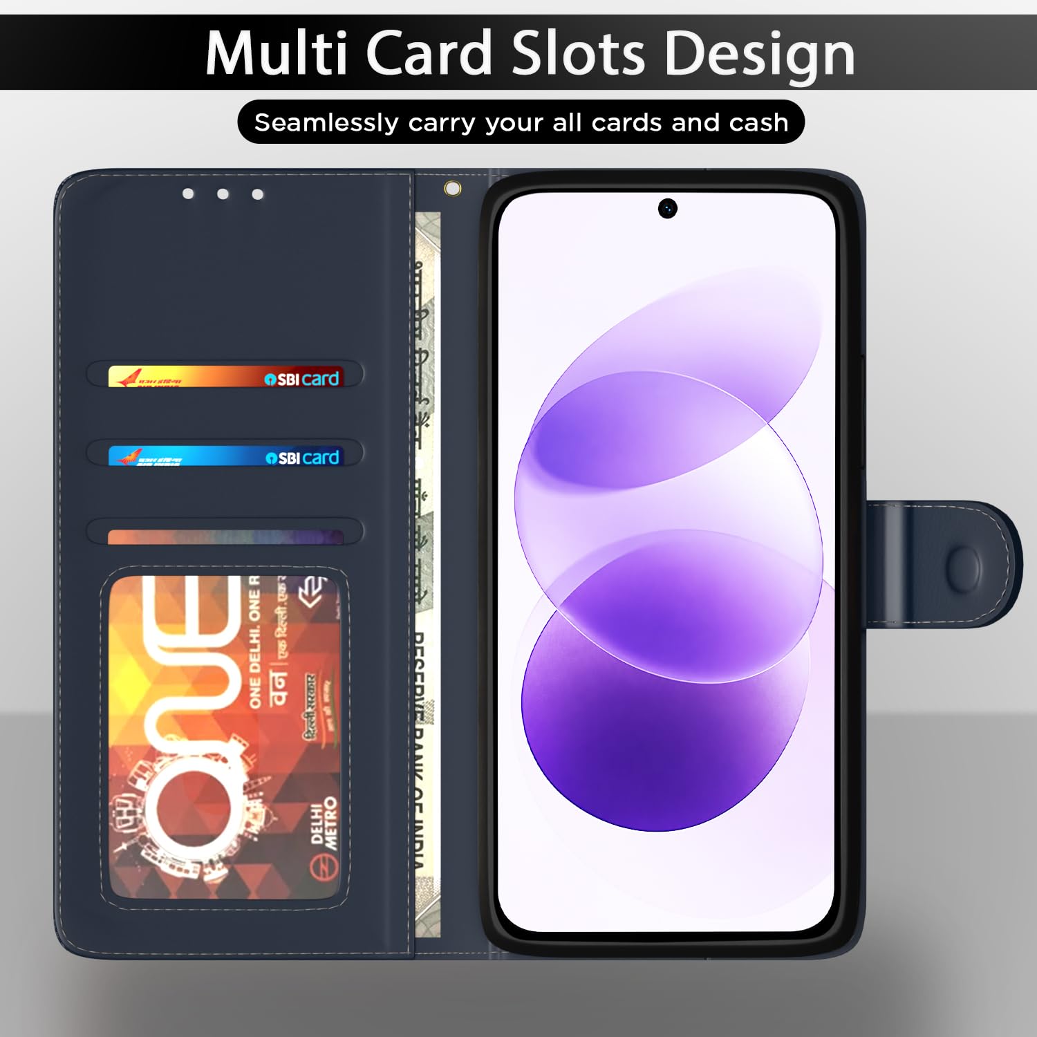 Redmi Note 17 5G wallet flip cover in blue by Pikkme – photo 5