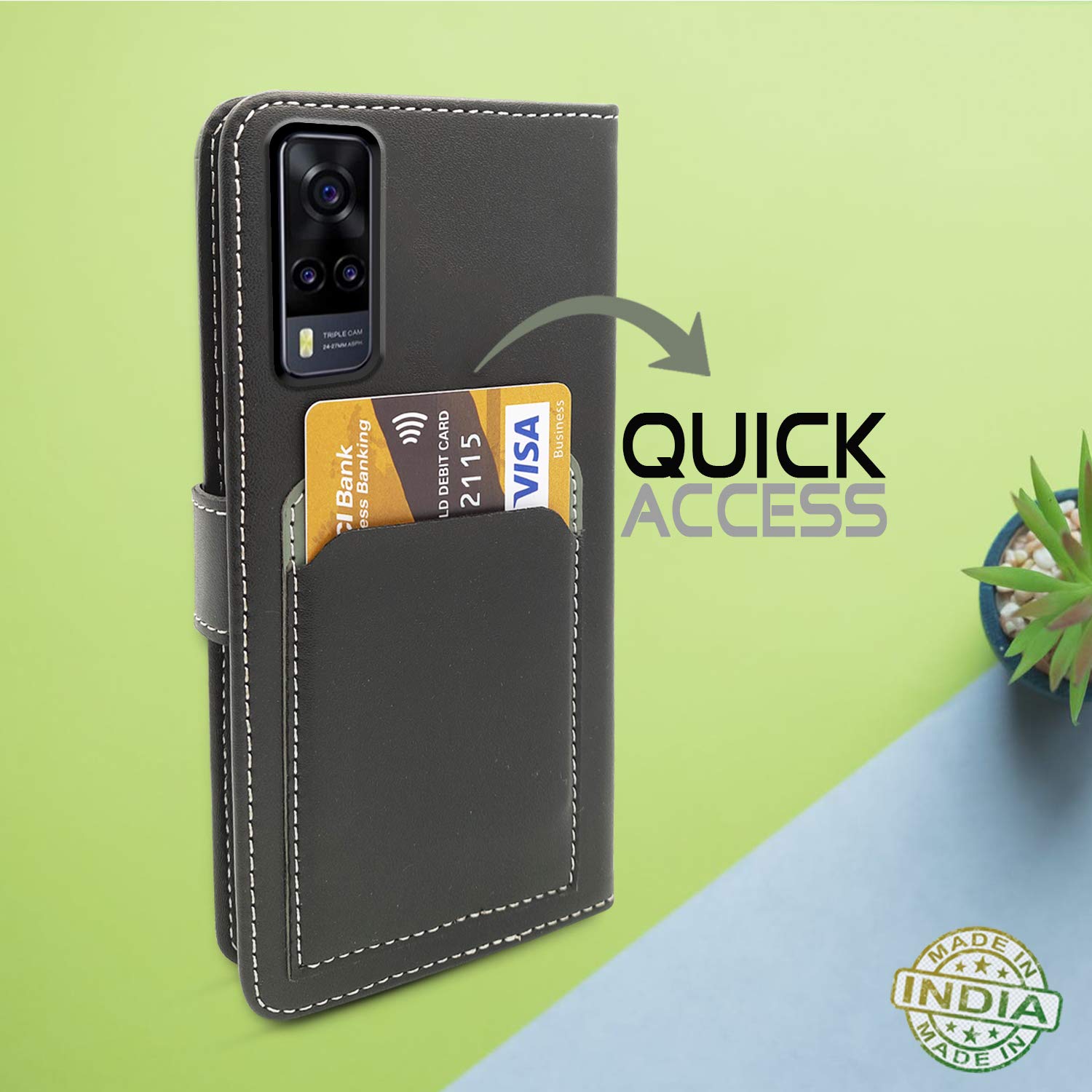 Pikkme Vivo Y31 Wallet Style Inbuilt Pockets & Stand | Strong Magnetic Flip Cover  (Grey)