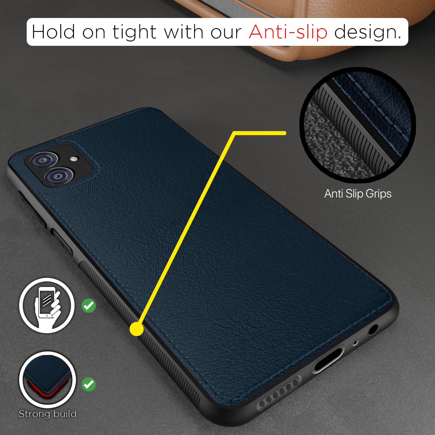 Samsung M04 Leather mobile cover in blue by Pikkme – photo 2