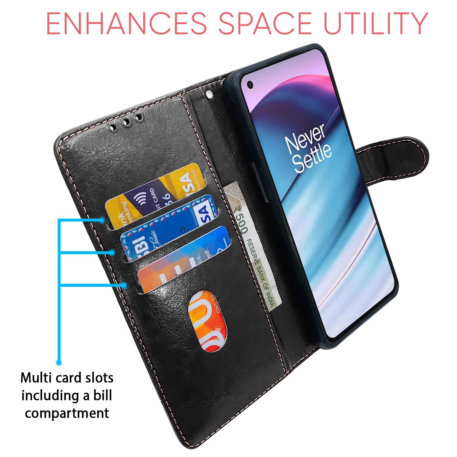 Pikkme black & brown wallet flip cover for OnePlus Nord CE 5G – photo 3