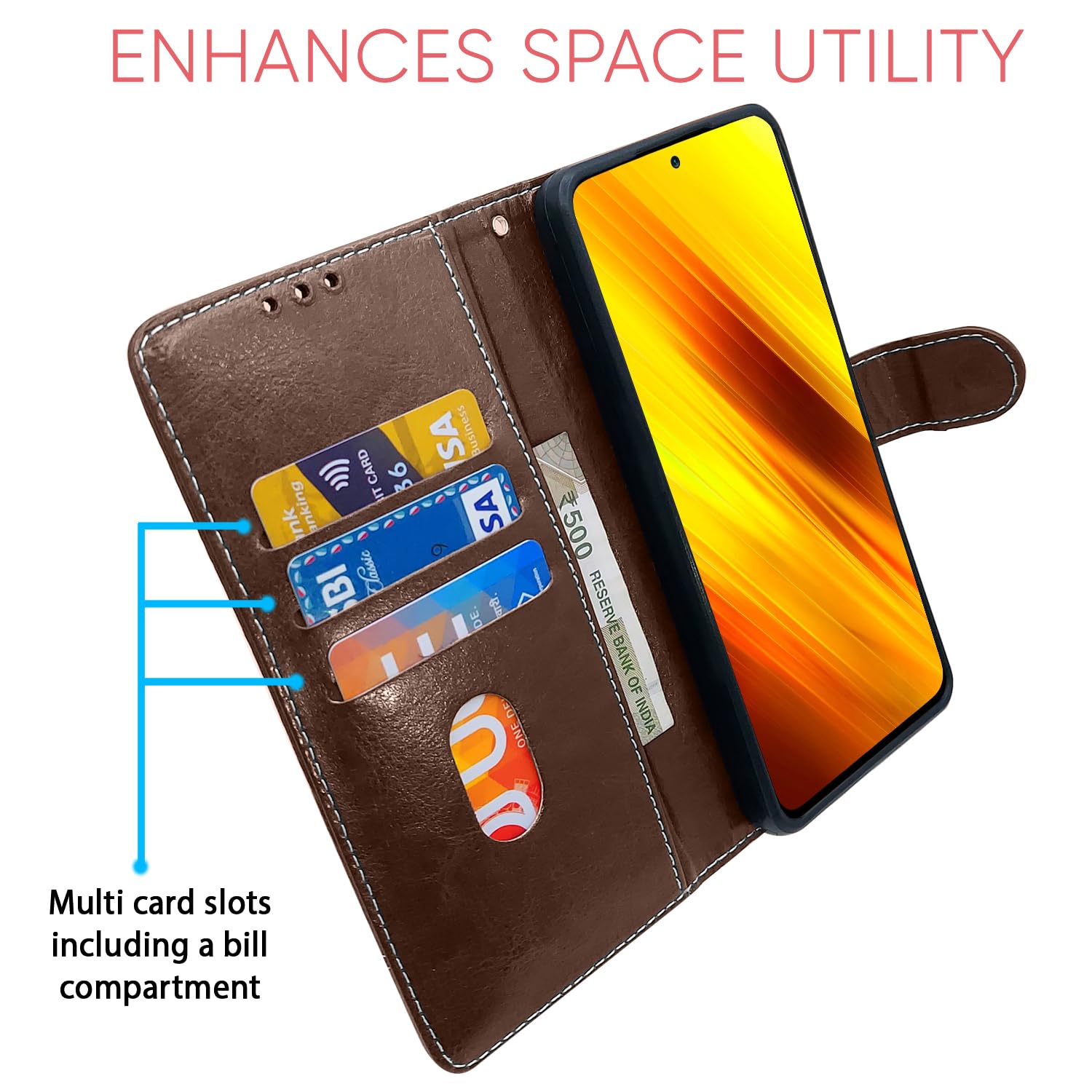 Pikkme brown & coffee wallet flip cover for Poco X3 – photo 3