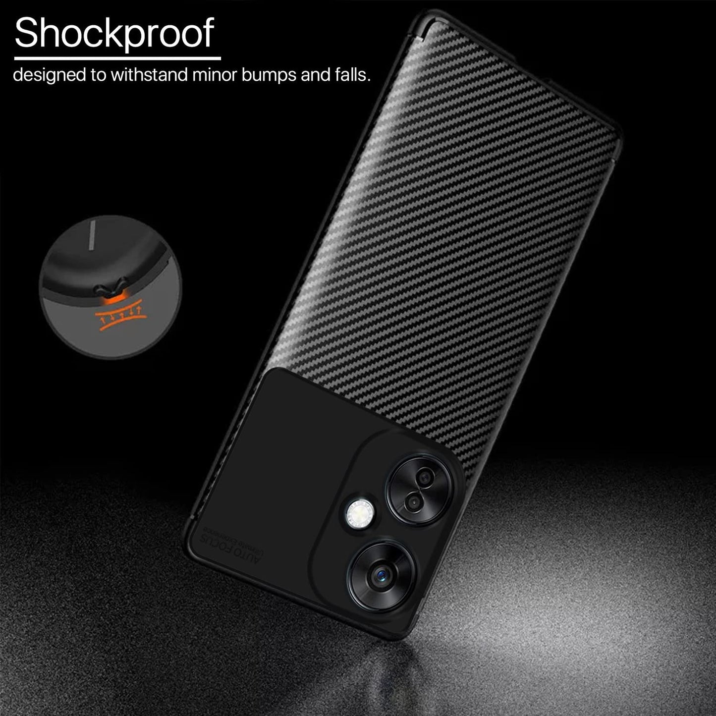 Pikkme OnePlus Nord Ce 3 Lite 5G | Rugged Carbon Fiber | Shock Proof | Matte Soft Silicon Flexible | Back Case for OnePlus Nord Ce 3 Lite 5G (Black)