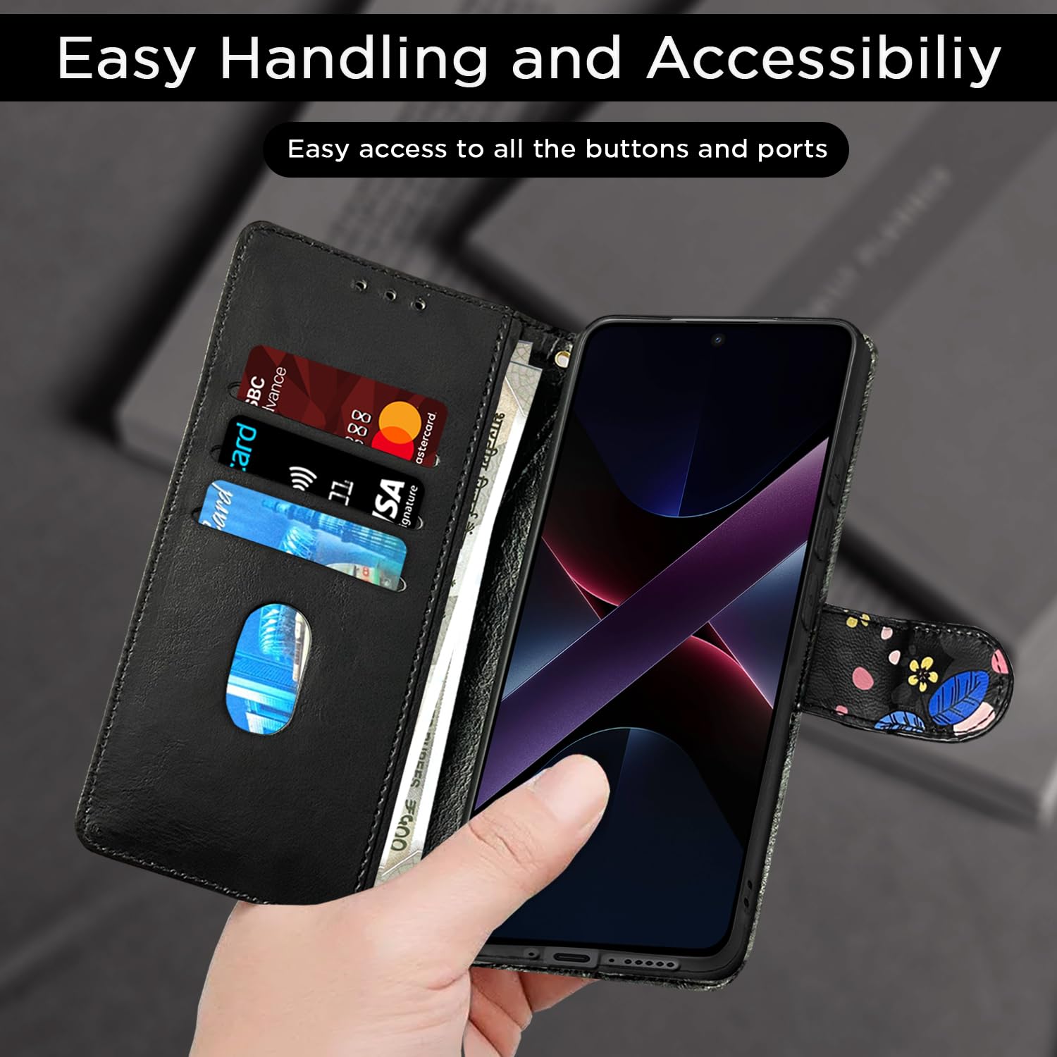 Pikkme POCO X7 Pro 5G Wallet black flower flip cover – photo 7
