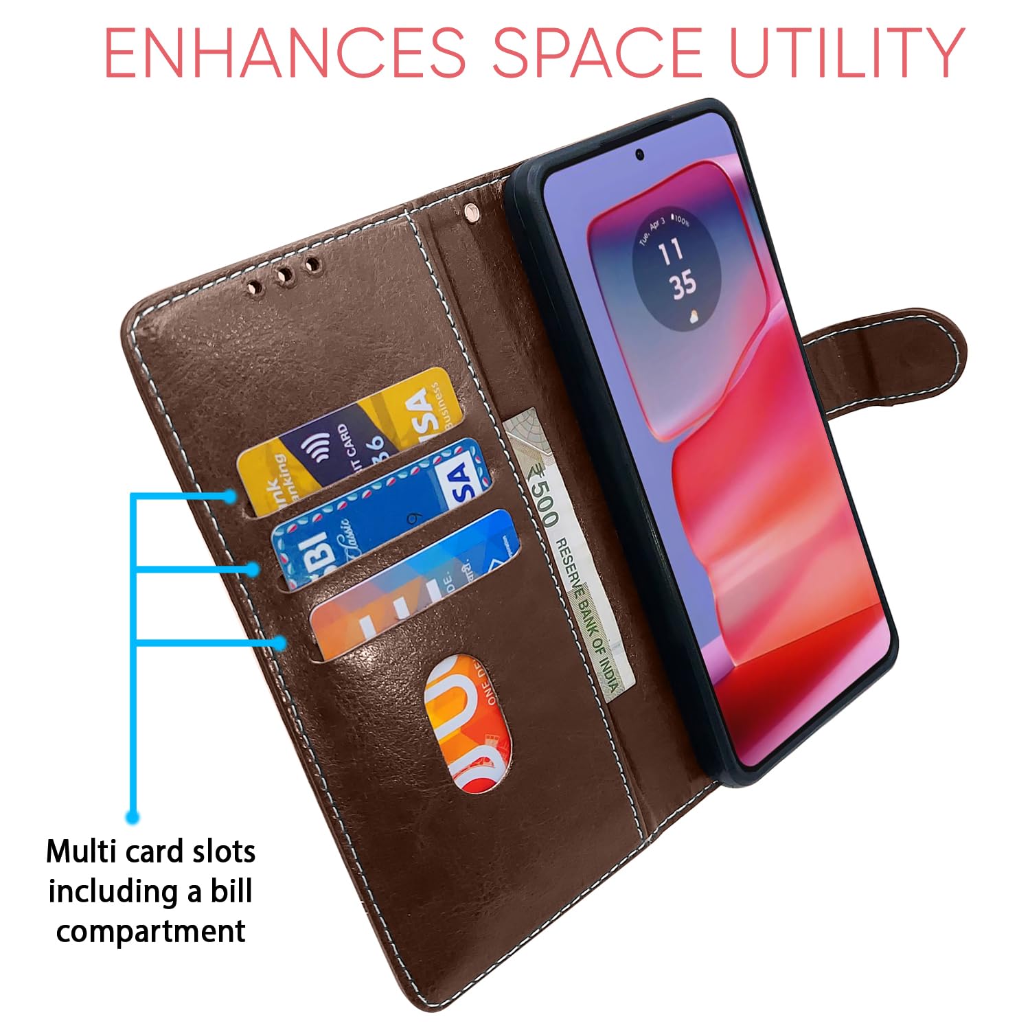 Moto Edge 50 Pro 5G Magnetic flip cover in brown & coffee by Pikkme – photo 4