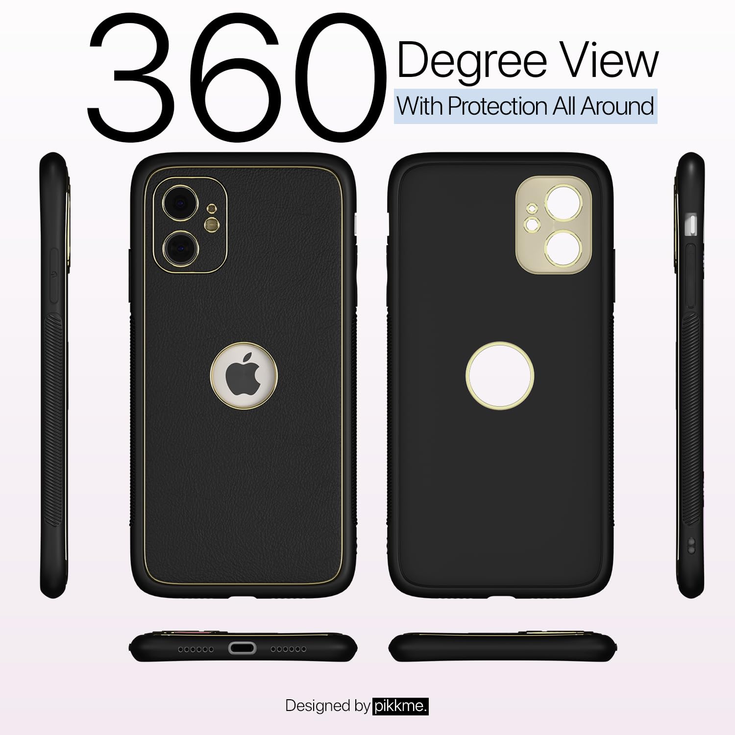 Pikkme iPhone 11 Gold Electroplated Leather Chrome Back Cover (Black)