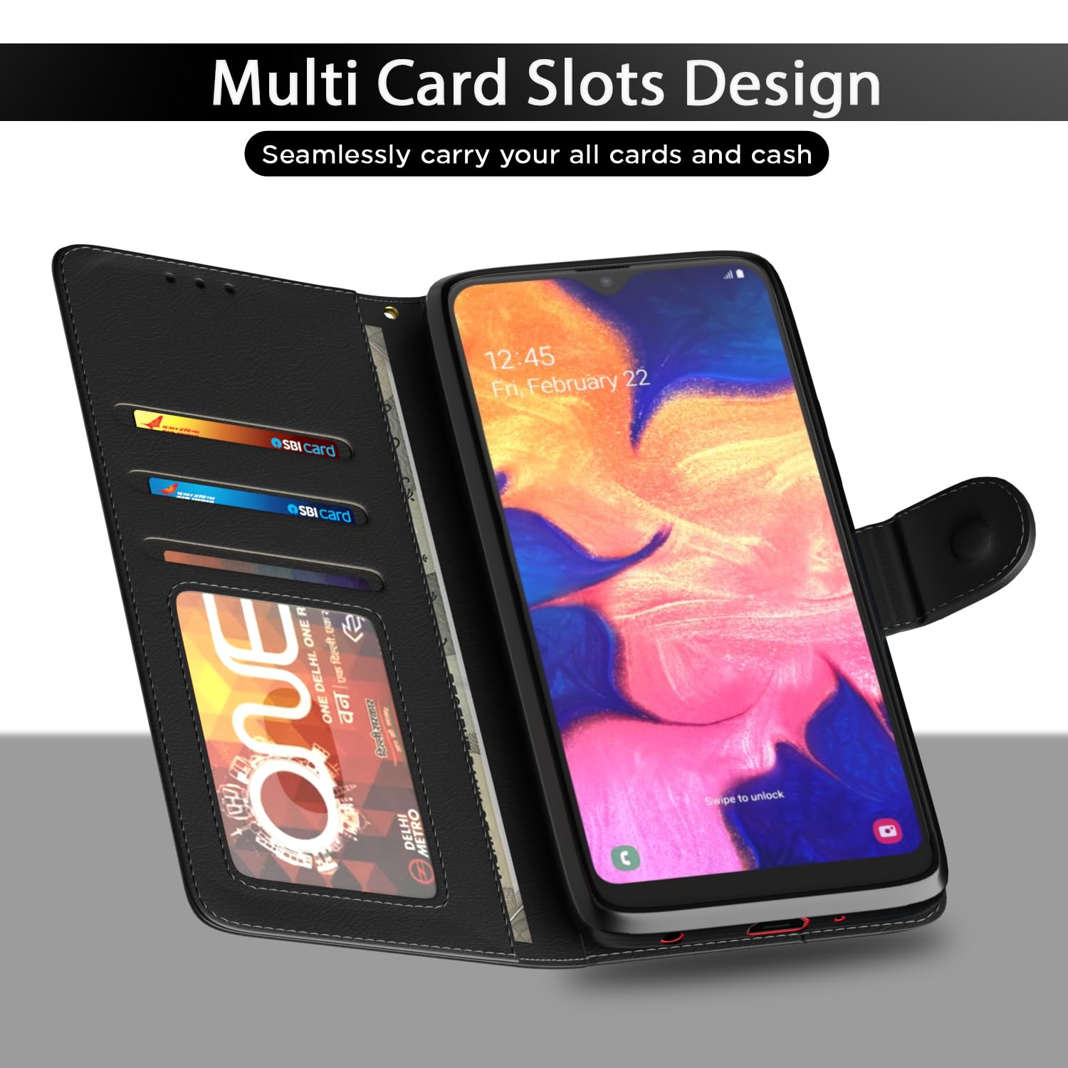 Pikkme Samsung A10 Wallet black mobile flip cover – photo 5
