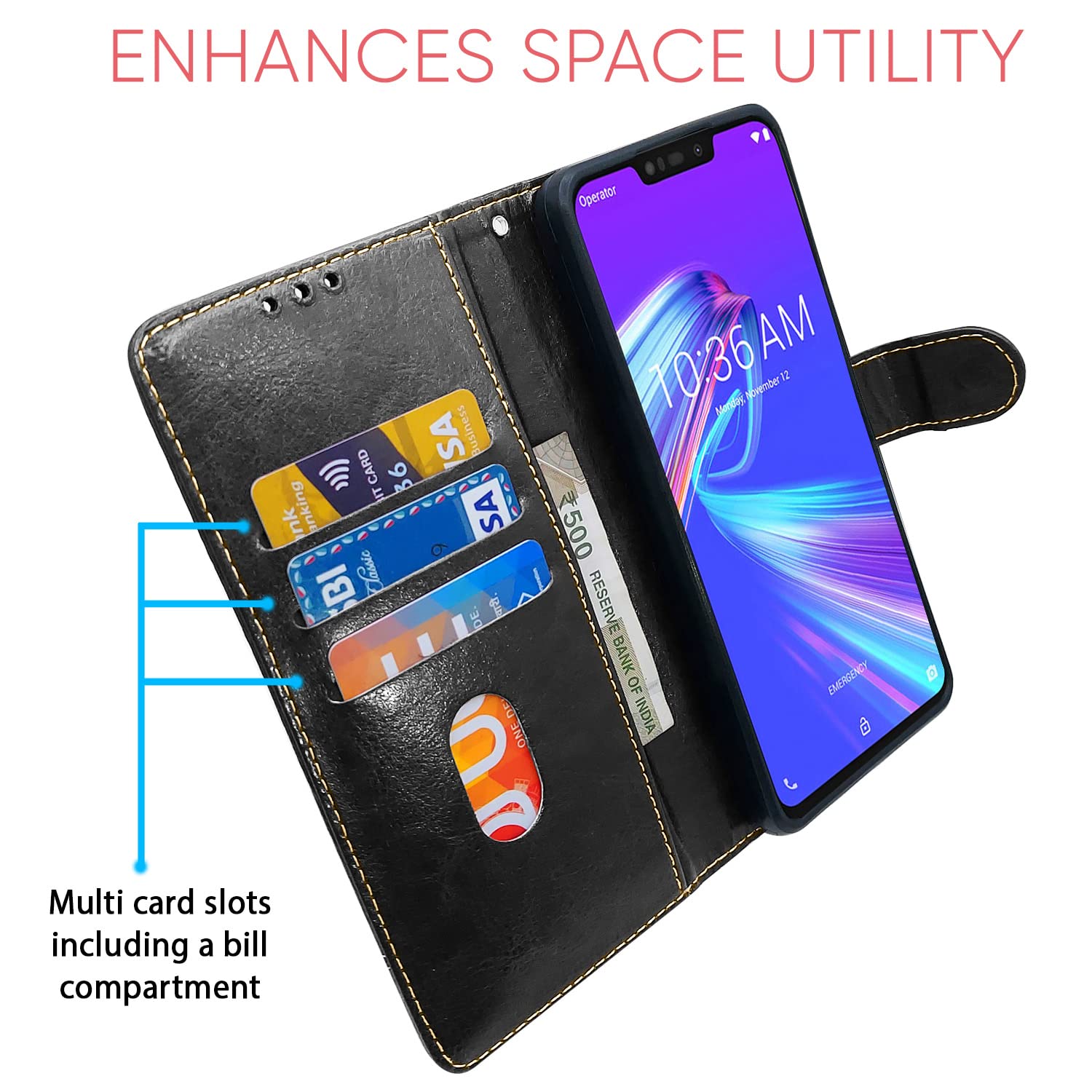 Pikkme Asus black & brown wallet flip cover – photo 3