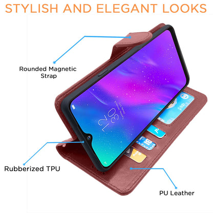 Pikkme Realme 3 Vintage Flip Cover (Brown)