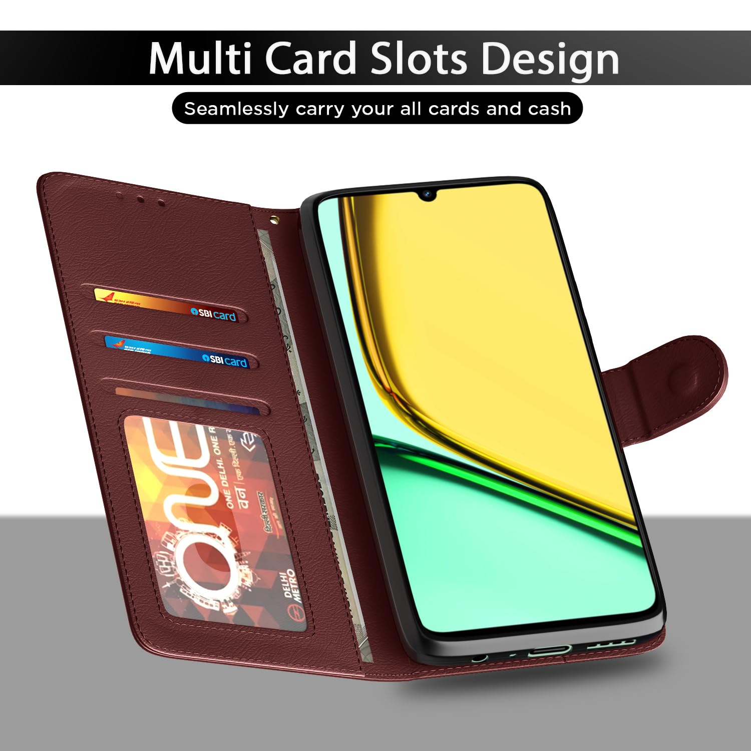 Pikkme brown mobile flip cover for Realme C61/Narzo N61 – photo 5