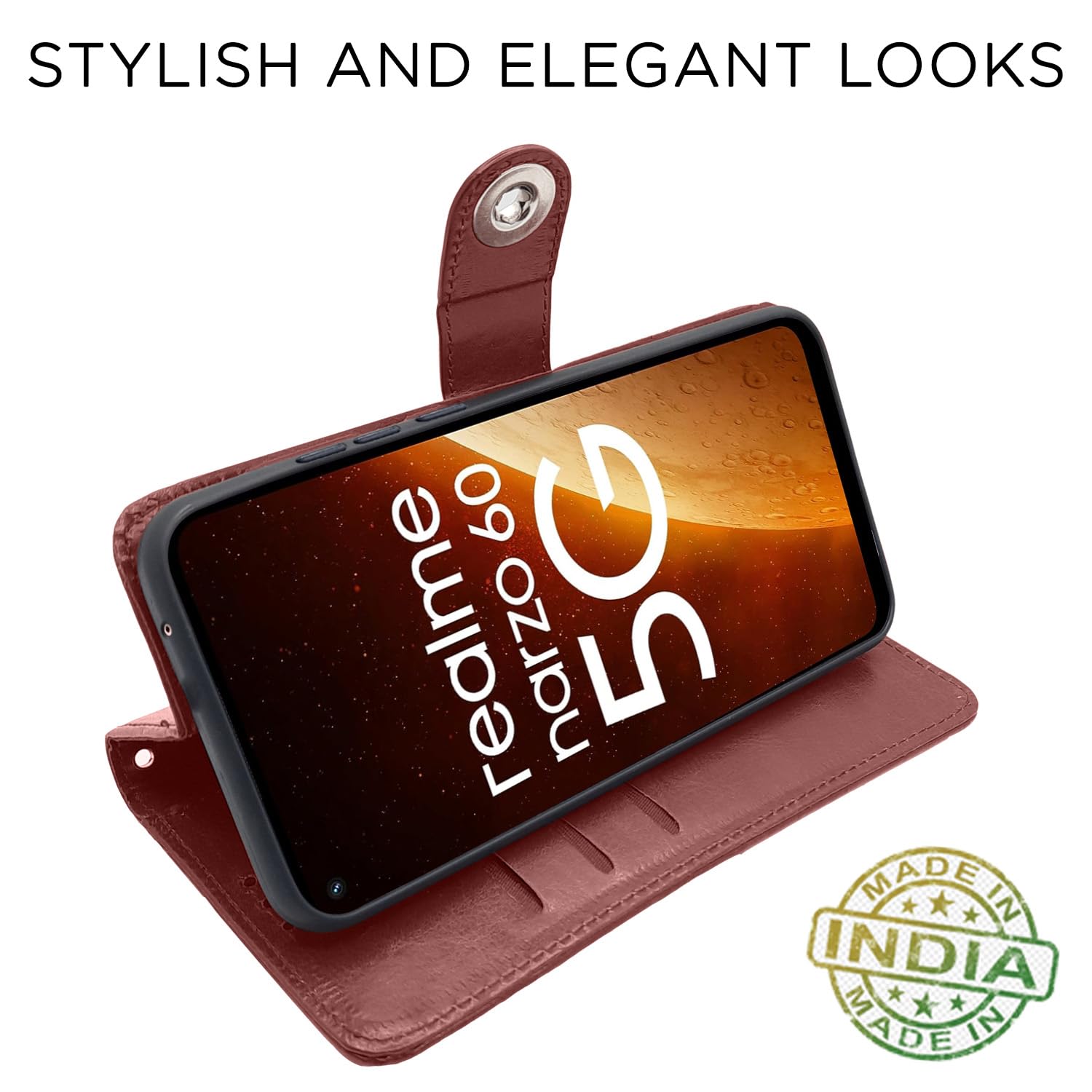 Realme Narzo 60 5G flip case in brown by Pikkme – photo 5