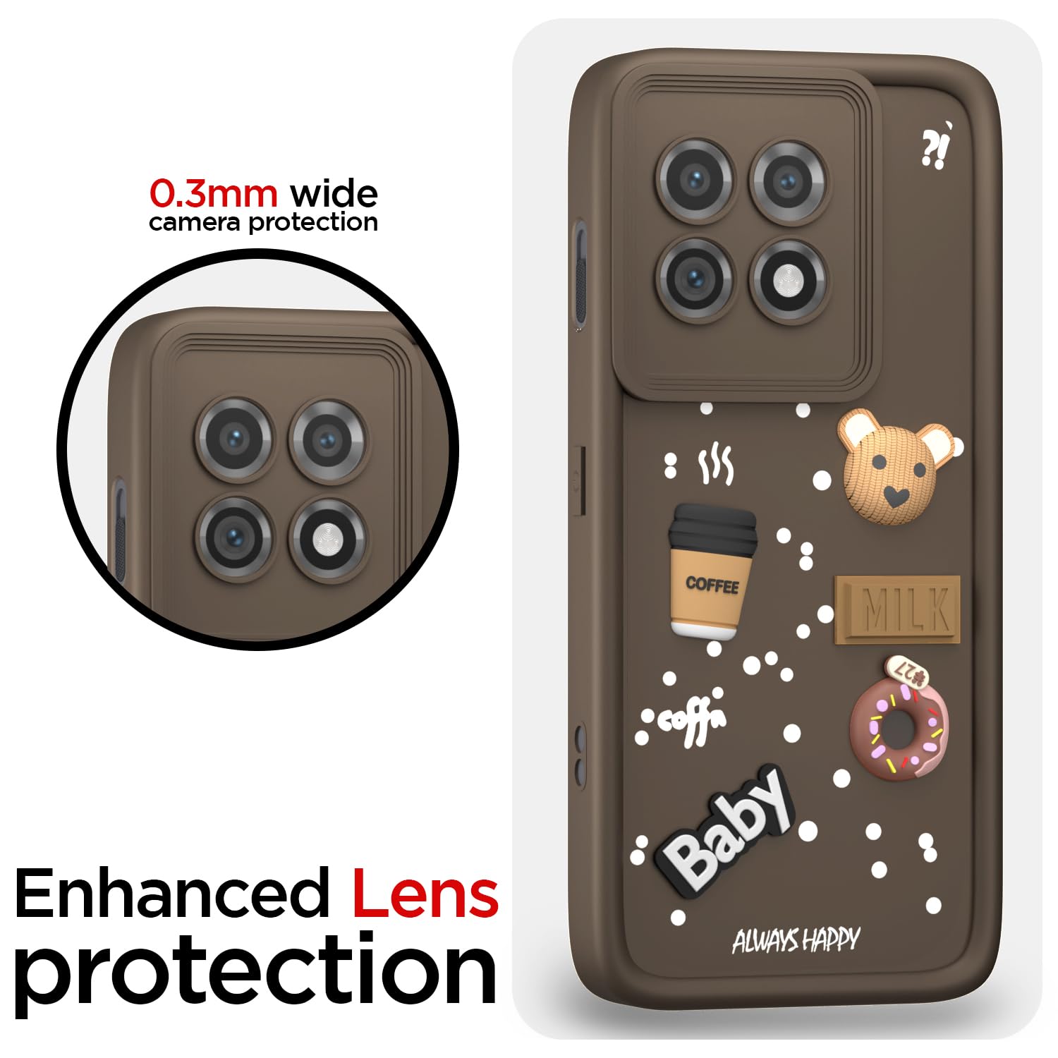 Pikkme OnePlus 11 5G Cute Fun Cartoon 3D Bear Coffee Back Cover (Brown)