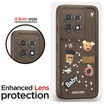 Pikkme OnePlus 11 5G Cute Fun Cartoon 3D Bear Coffee Back Cover (Brown)