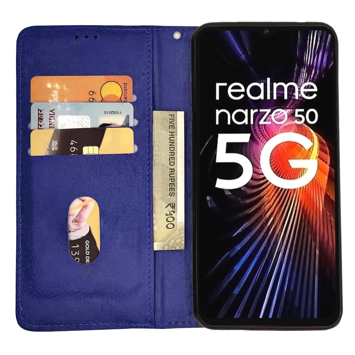 Blue Magnetic mobile flip cover for Realme Narzo 50 5G/Oppo K10 5G/Oppo A57 – Pikkme – photo 2