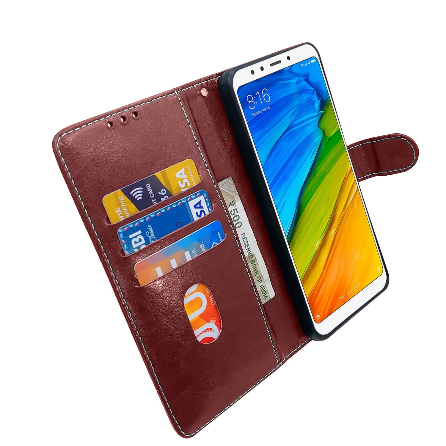 Pikkme brown & coffee Magnetic wallet flip cover for Redmi Note 5 – photo 4