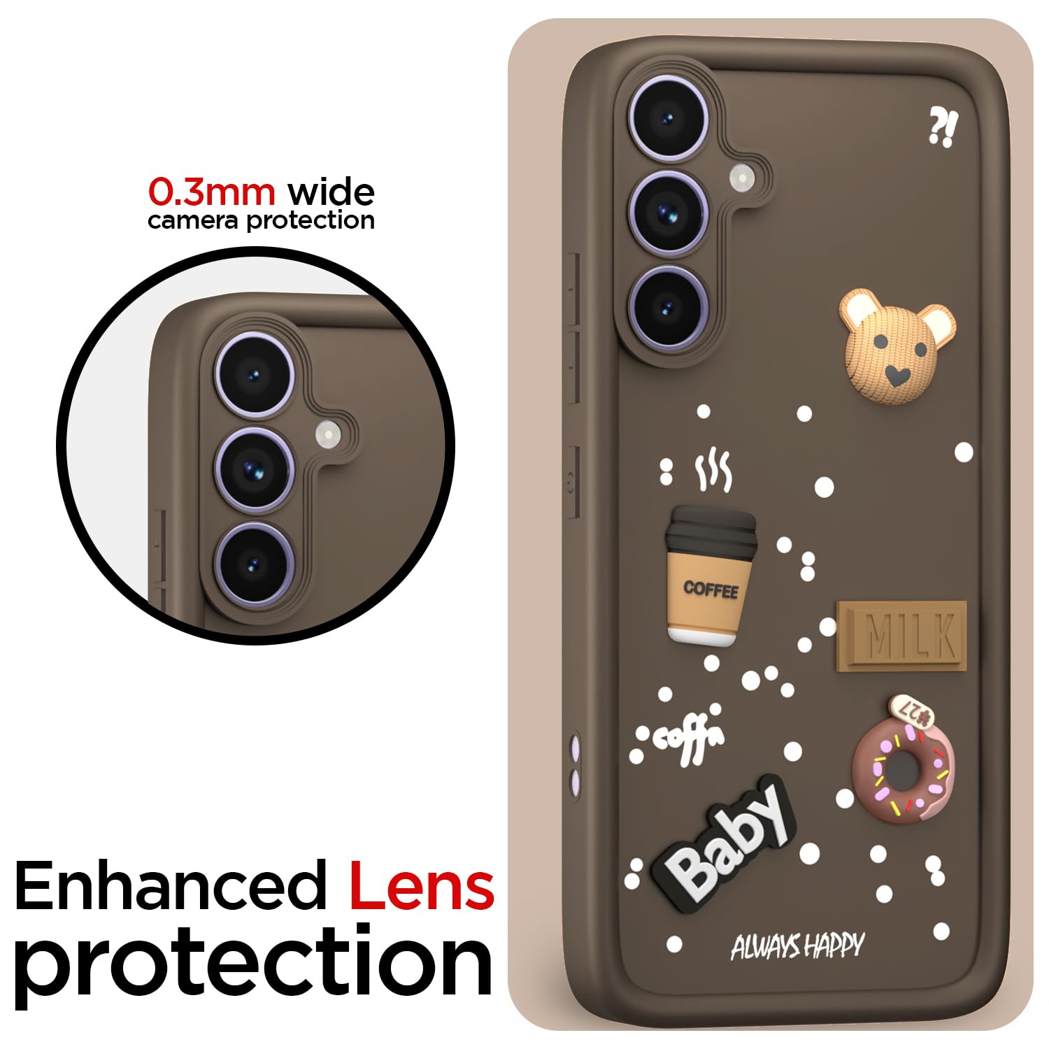 Pikkme Samsung Galaxy A34 5G Cute Fun Cartoon 3D Bear Coffee Back cover (Brown)