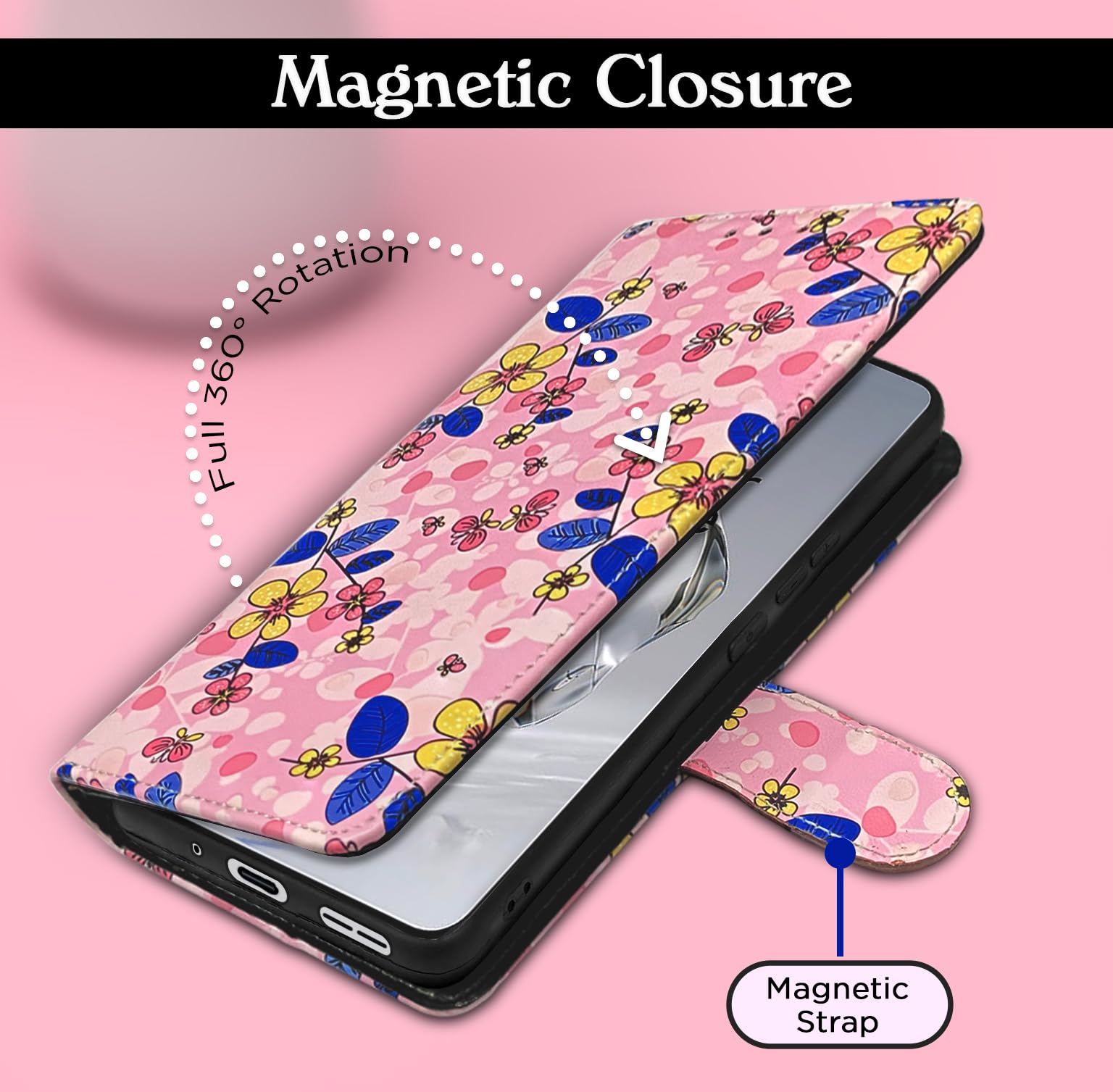 Pikkme OnePlus 12 5G pink flower flip case – photo 3