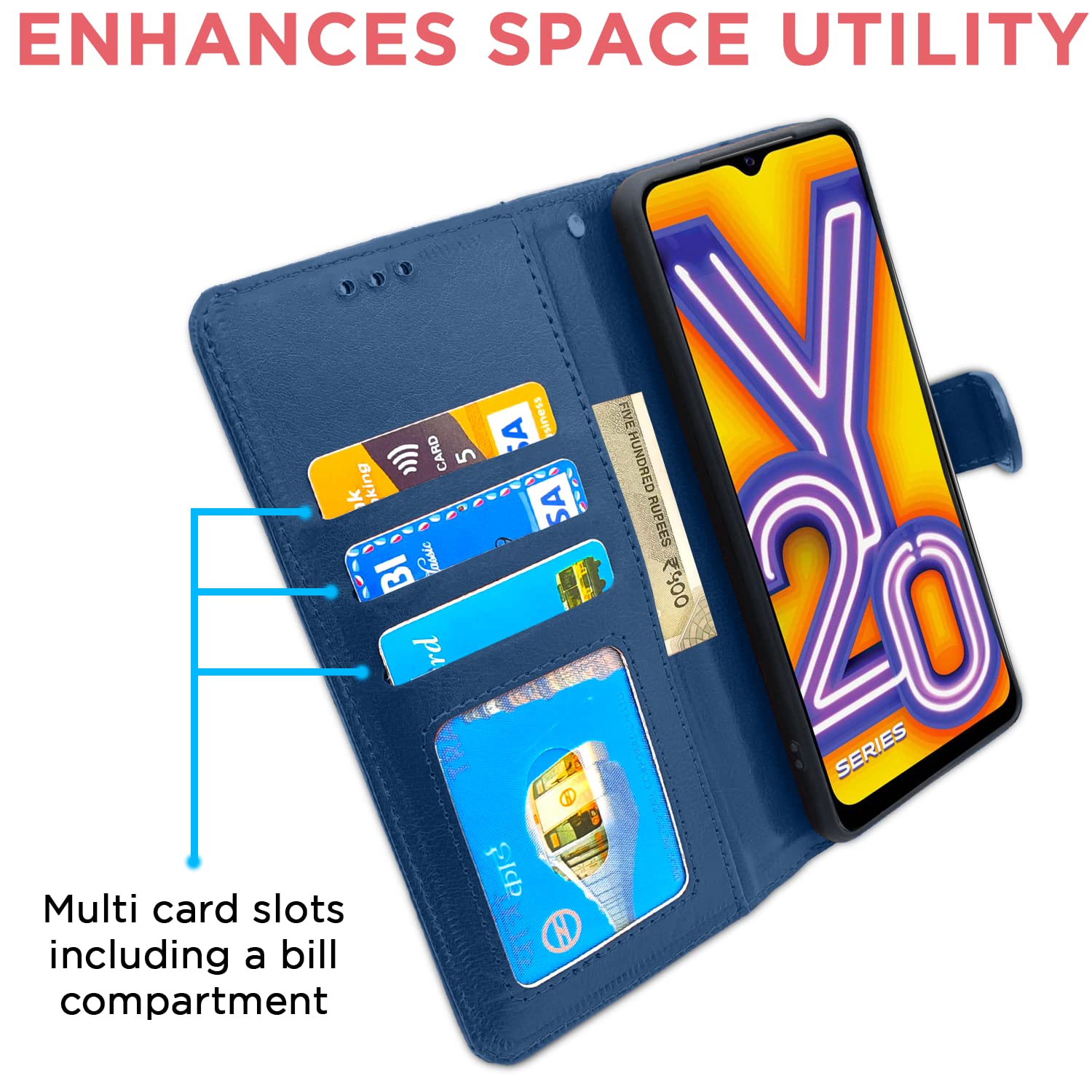 Pikkme Vivo Y12s / Y20 / Y20i / Y20G  Vintage Flip Cover | Blue