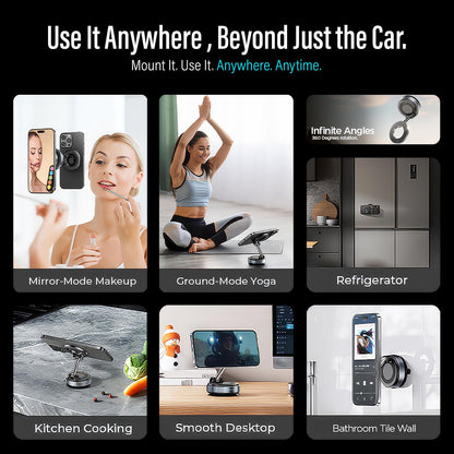 Pikkme 360° Vacuum Magnetic Phone Holder | Universal Car Mount with Suction Cup for Dashboard, Shower, Mirror & Gym
