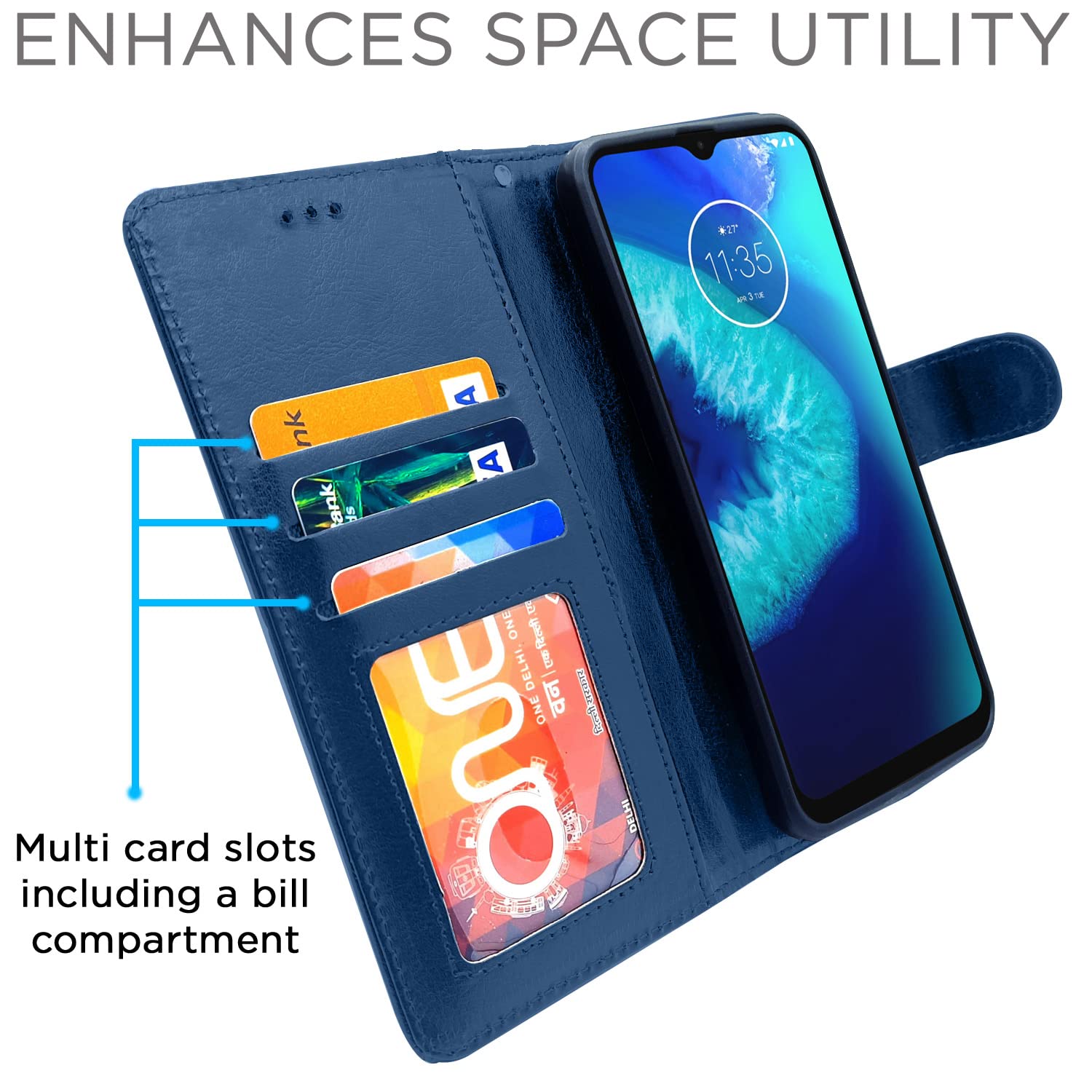 Moto G8 Power Lite wallet flip cover in blue by Pikkme – photo 3