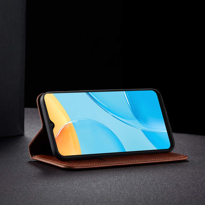 Pikkme Oppo A15 Premium Leather Magnetic Flip Cover (Brown)